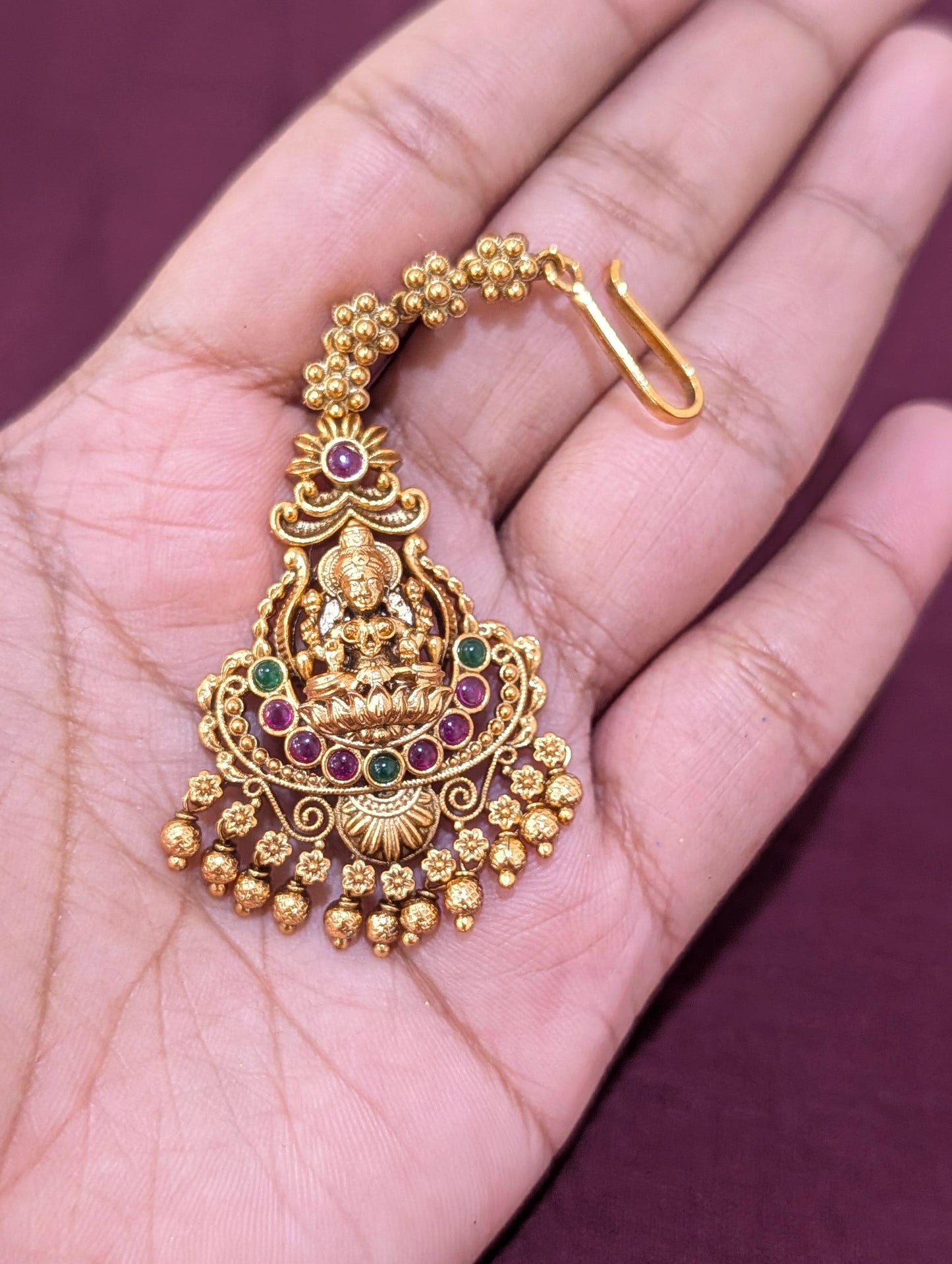 Antique Gold plated Goddess Lakshmi Maang Tikka - D3