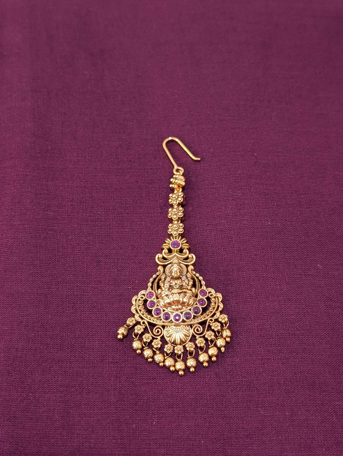 Antique Gold plated Goddess Lakshmi Maang Tikka - D3