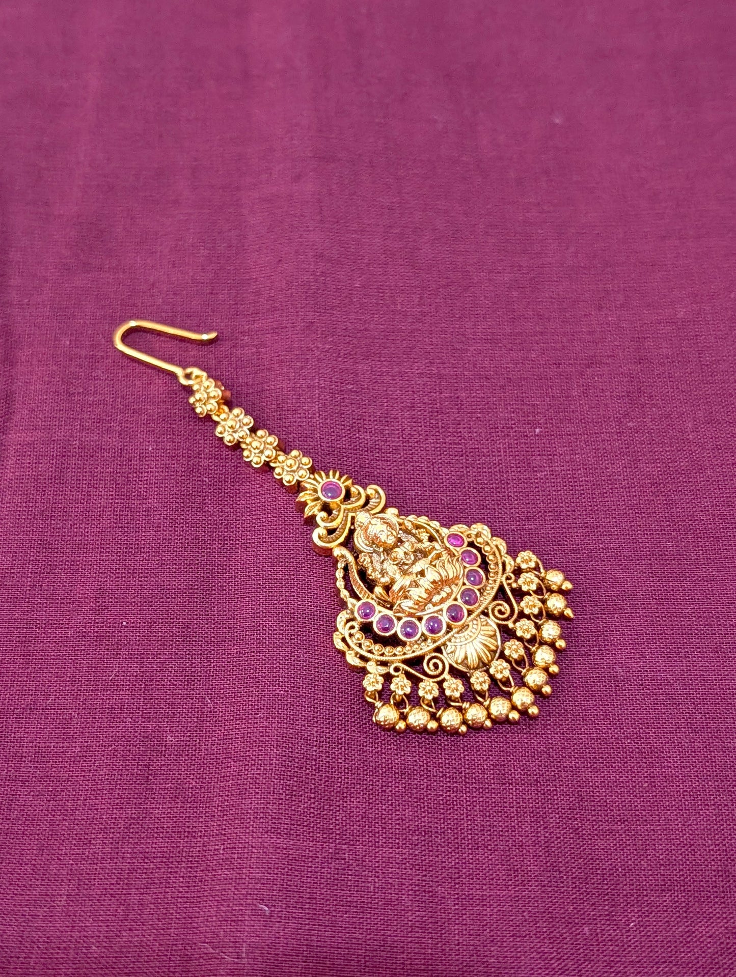 Antique Gold plated Goddess Lakshmi Maang Tikka - D3