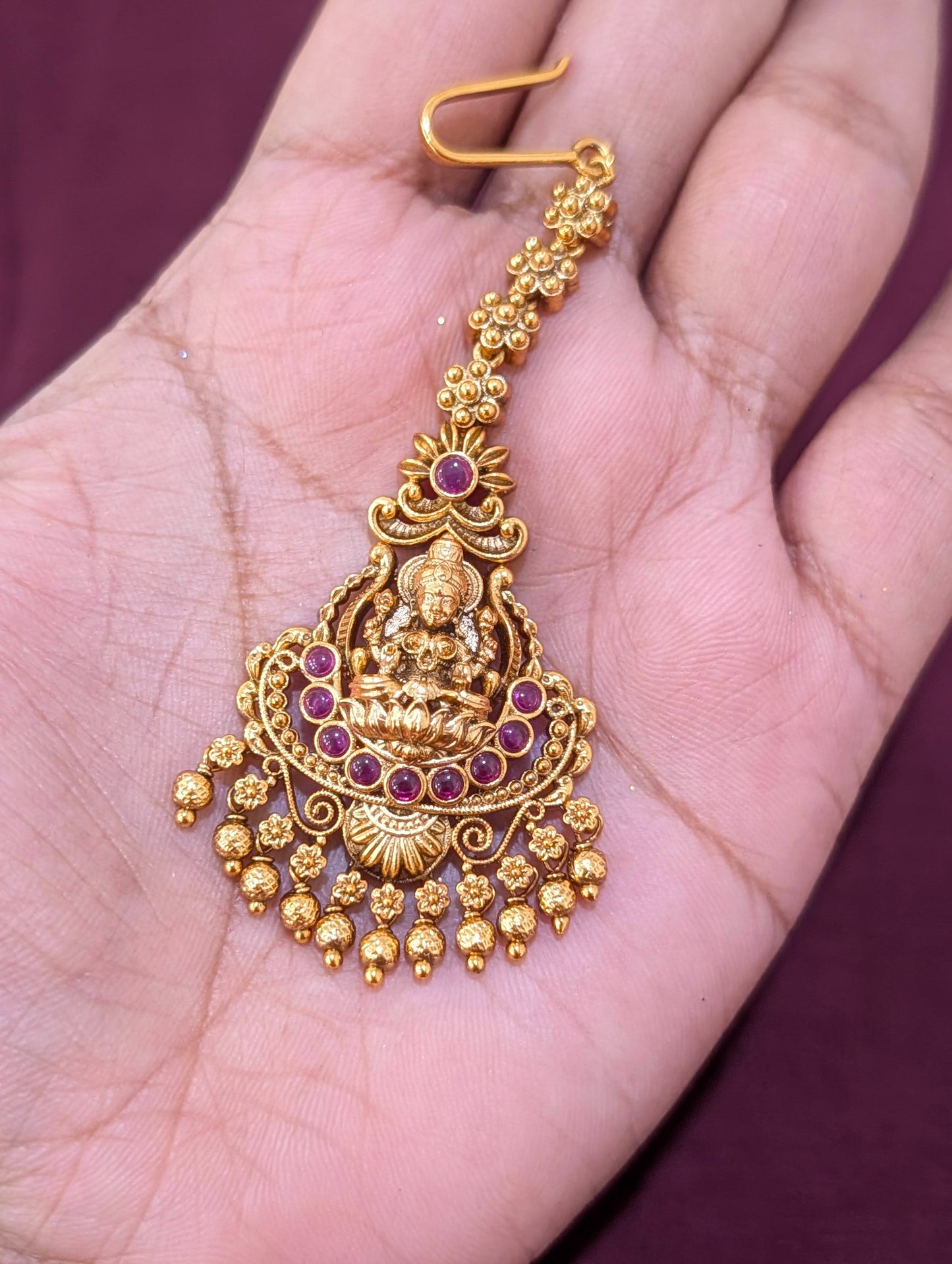 Antique Gold plated Goddess Lakshmi Maang Tikka - D3