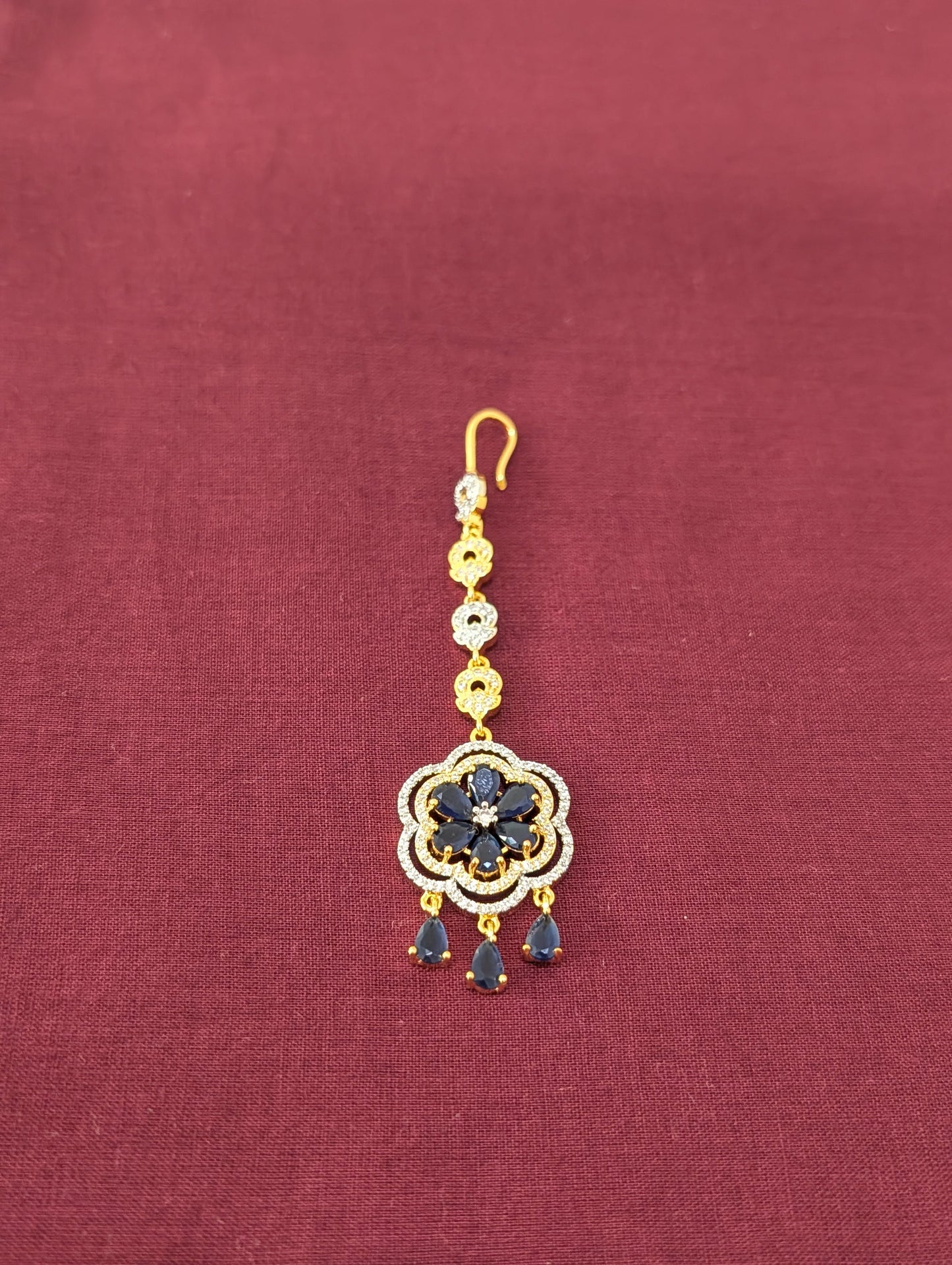One gram gold Dual Flower Chandbali CZ Tikka
