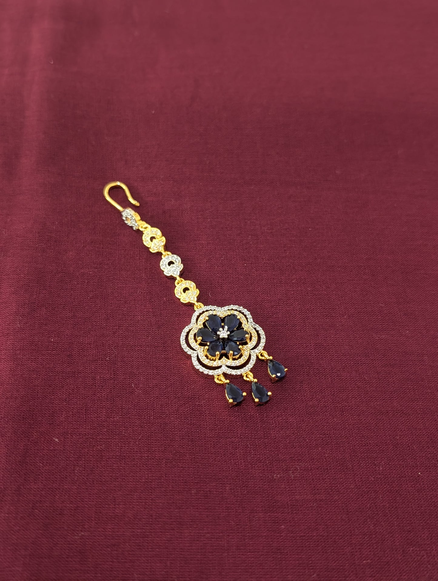 One gram gold Dual Flower Chandbali CZ Tikka