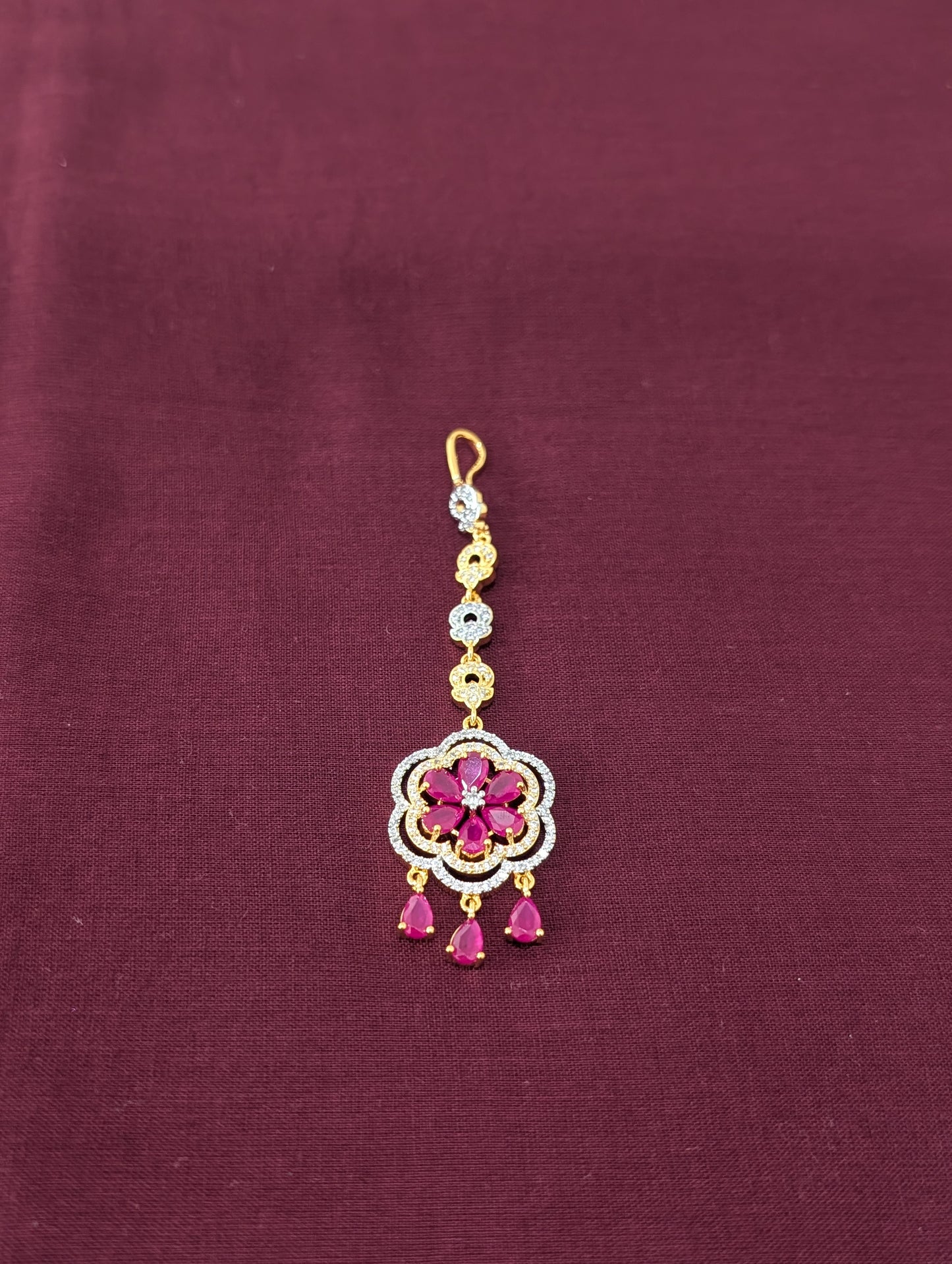 One gram gold Dual Flower Chandbali CZ Tikka