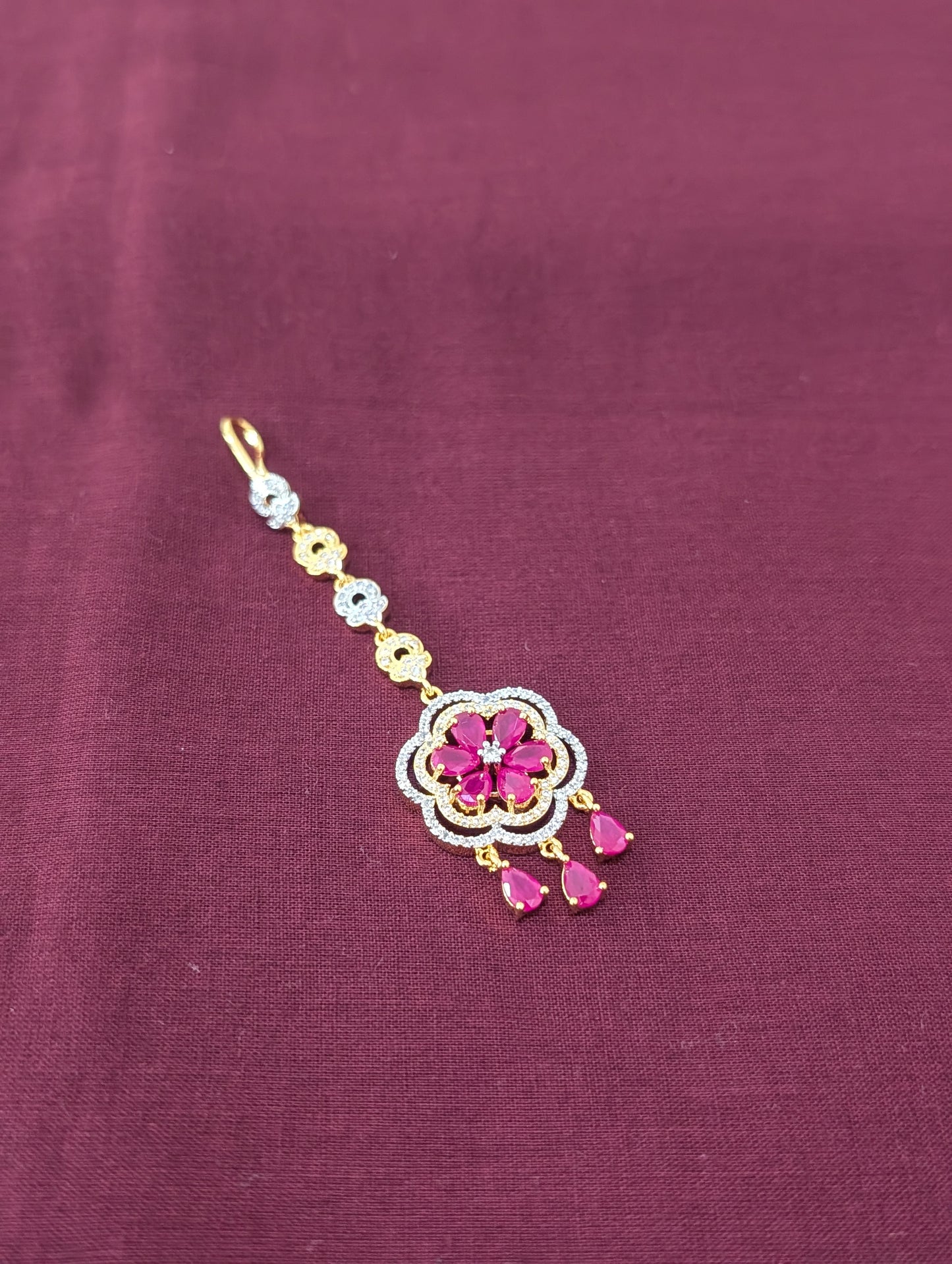 One gram gold Dual Flower Chandbali CZ Tikka