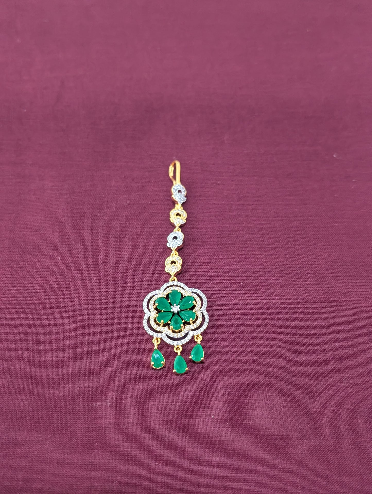 One gram gold Dual Flower Chandbali CZ Tikka
