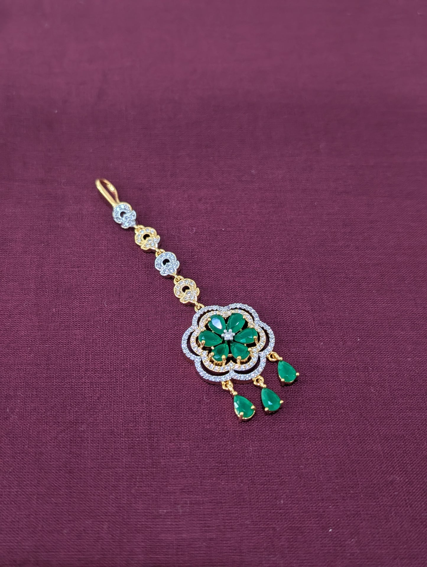 One gram gold Dual Flower Chandbali CZ Tikka