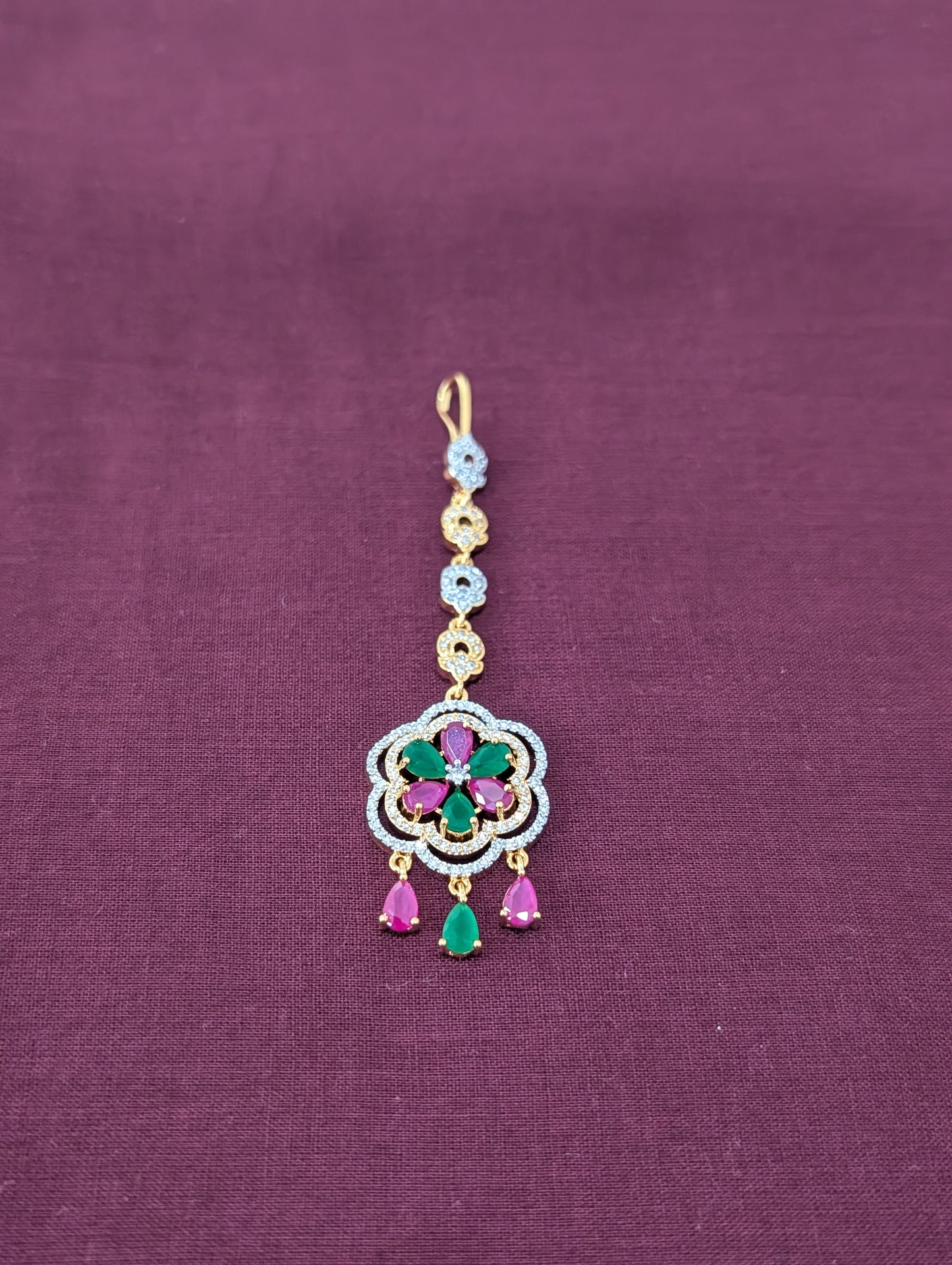 One gram gold Dual Flower Chandbali CZ Tikka