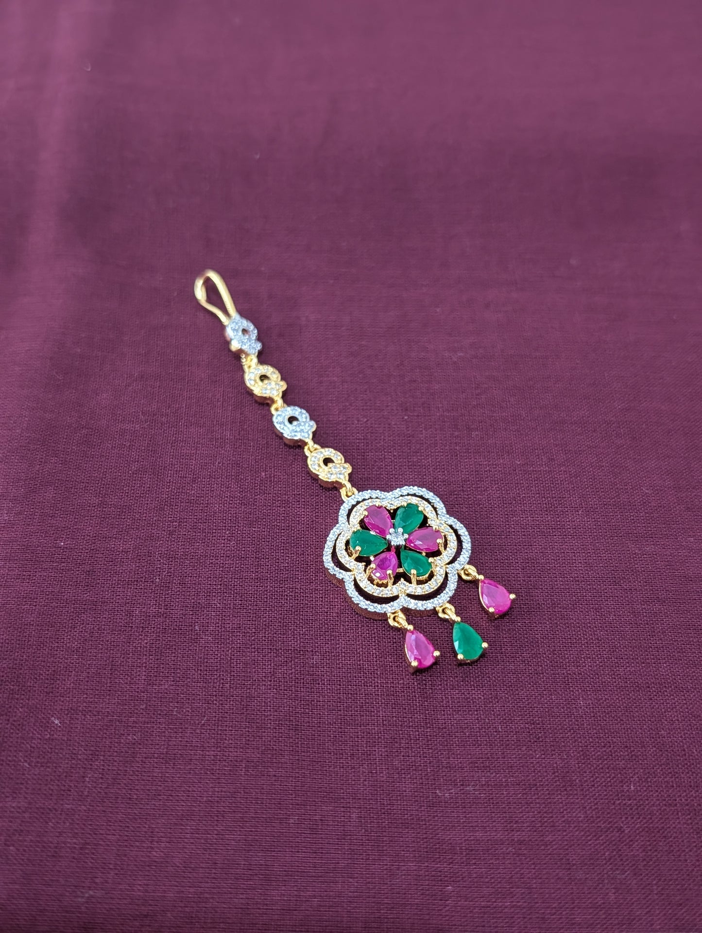 One gram gold Dual Flower Chandbali CZ Tikka