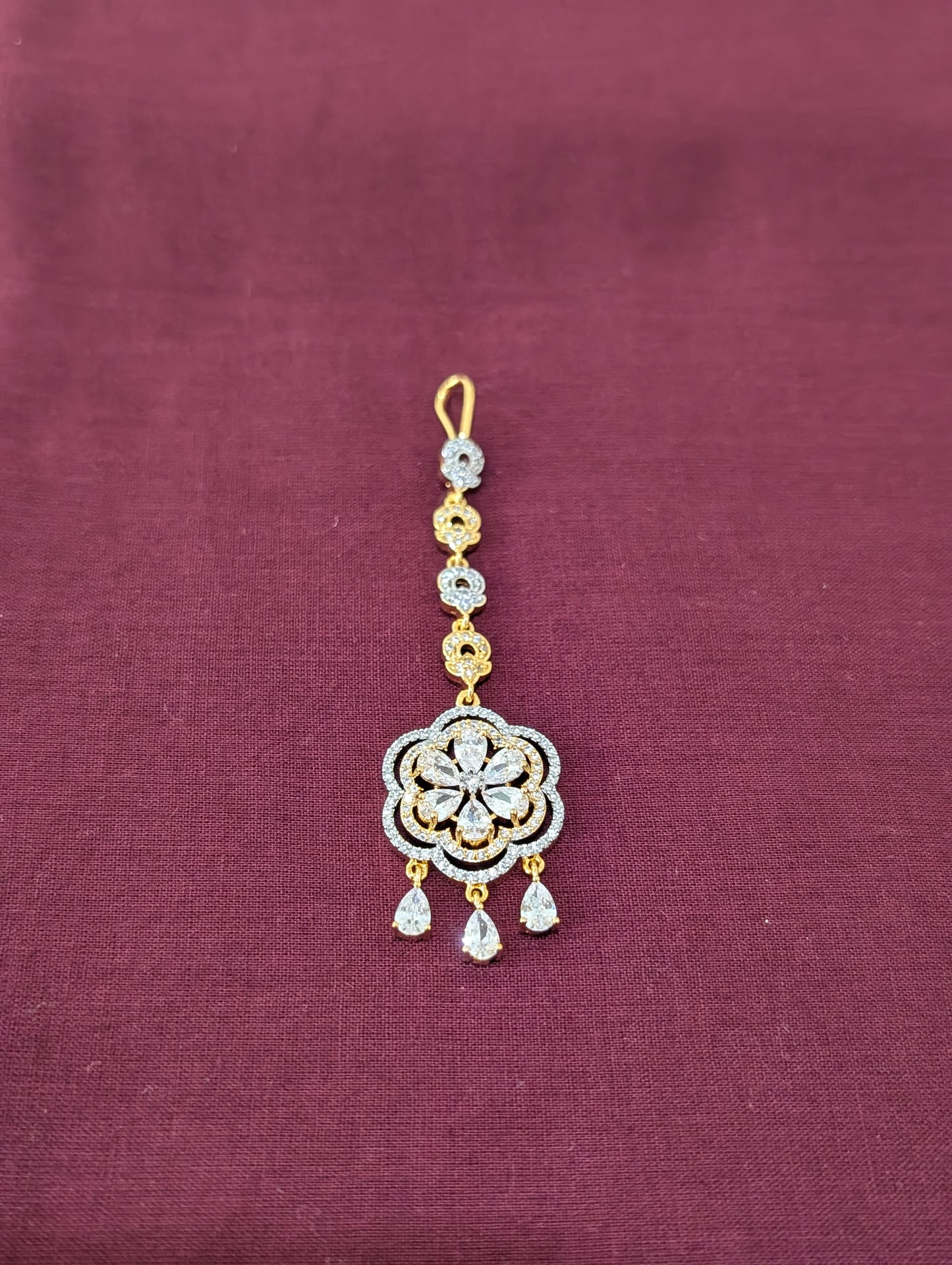 One gram gold Dual Flower Chandbali CZ Tikka