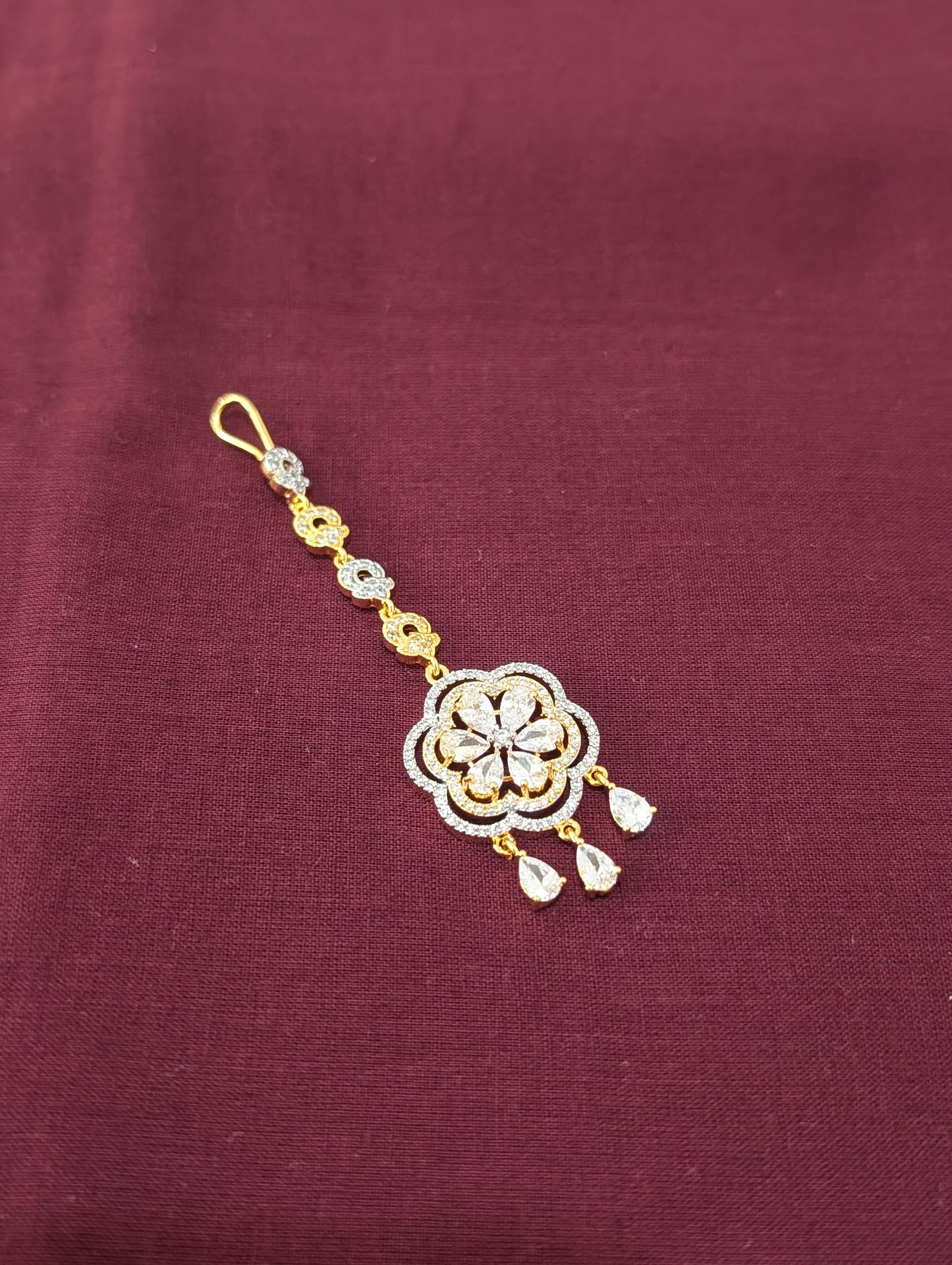 One gram gold Dual Flower Chandbali CZ Tikka