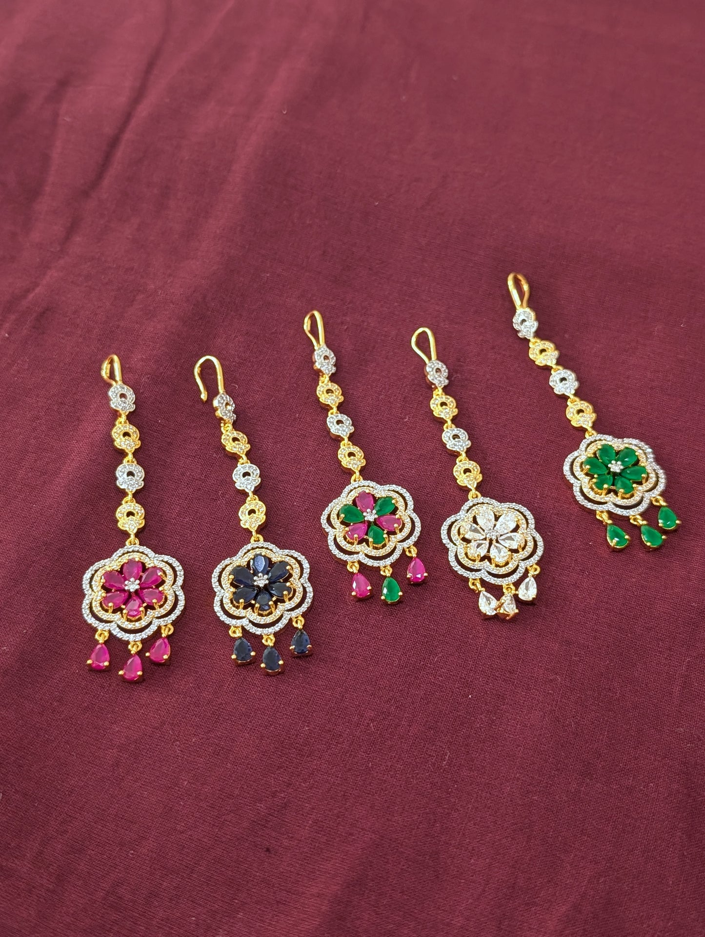 One gram gold Dual Flower Chandbali CZ Tikka