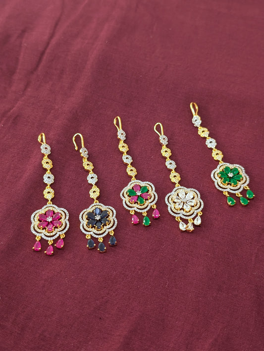 One gram gold Dual Flower Chandbali CZ Tikka