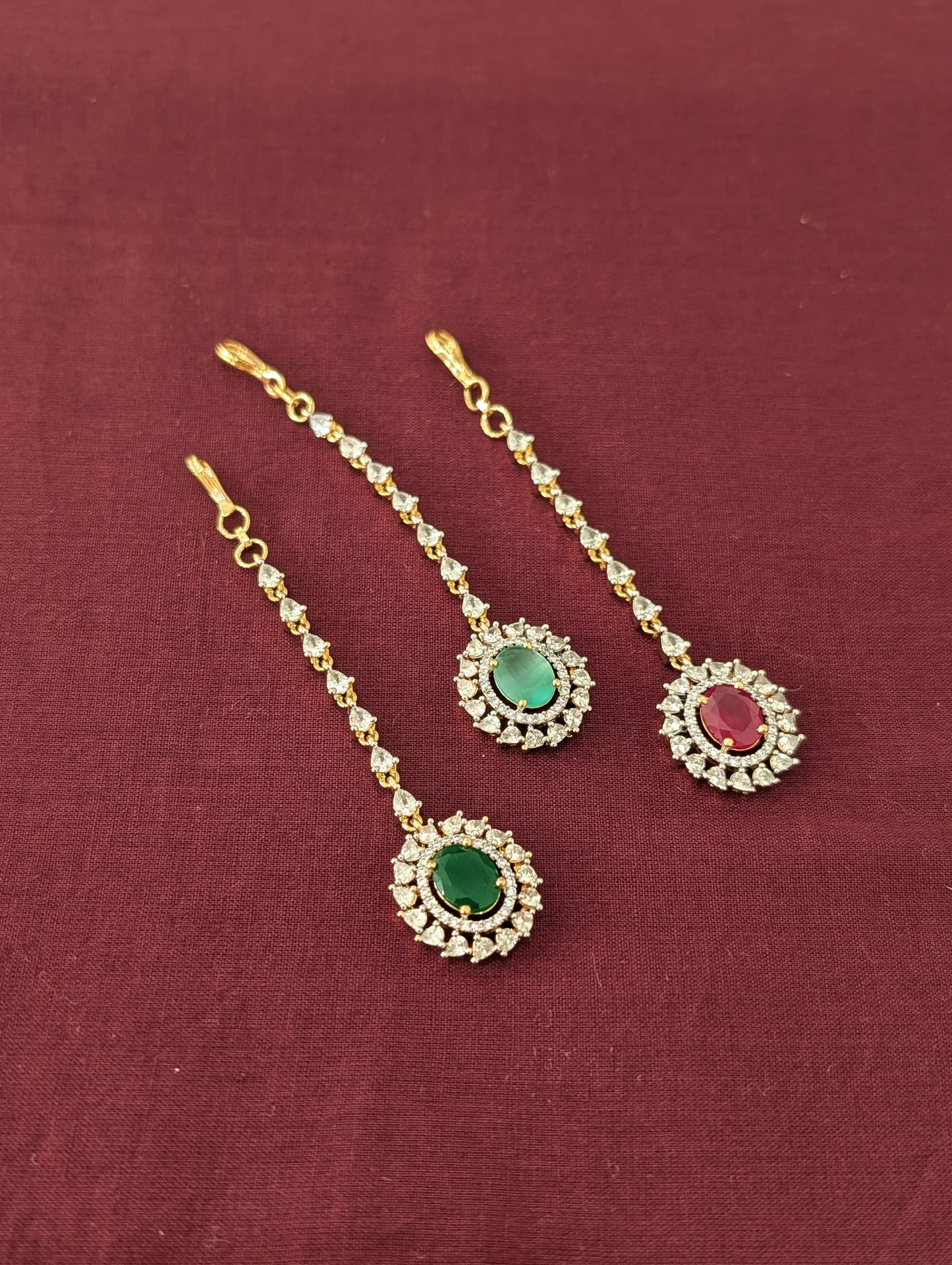 Dual tone plated Oval Flower CZ Tikka