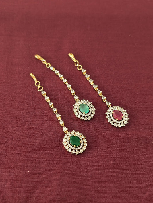 Dual tone plated Oval Flower CZ Tikka