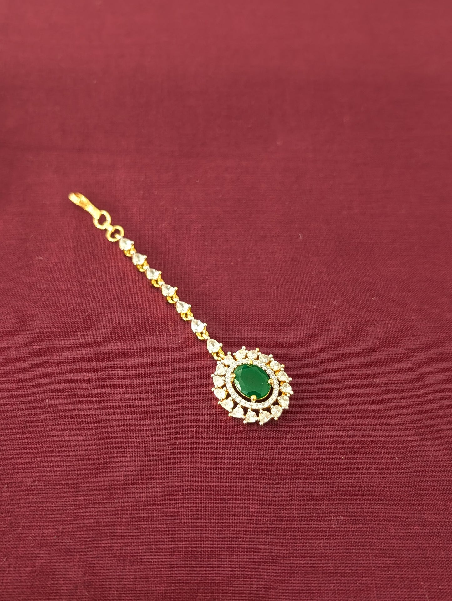 Dual tone plated Oval Flower CZ Tikka