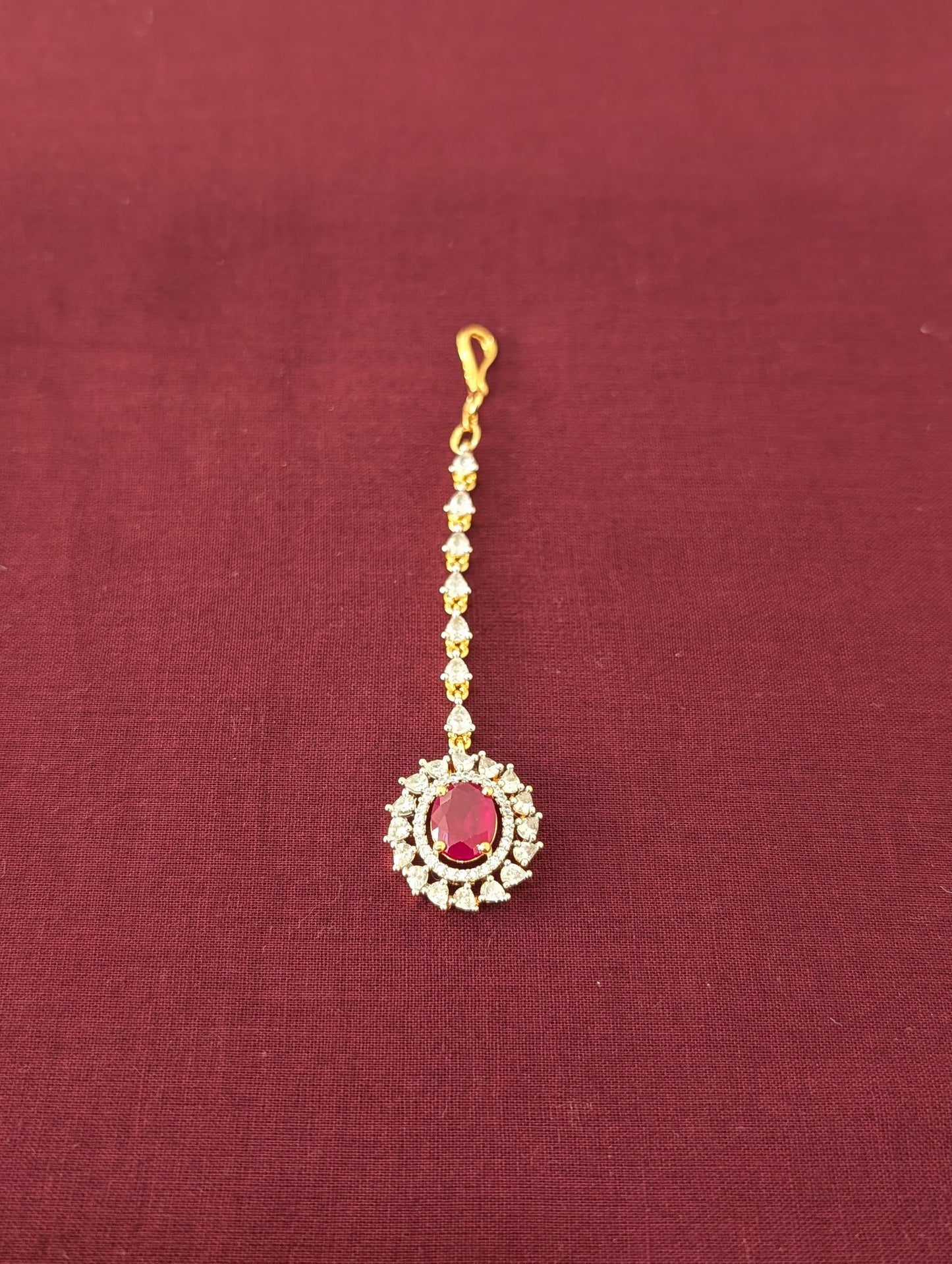 Dual tone plated Oval Flower CZ Tikka