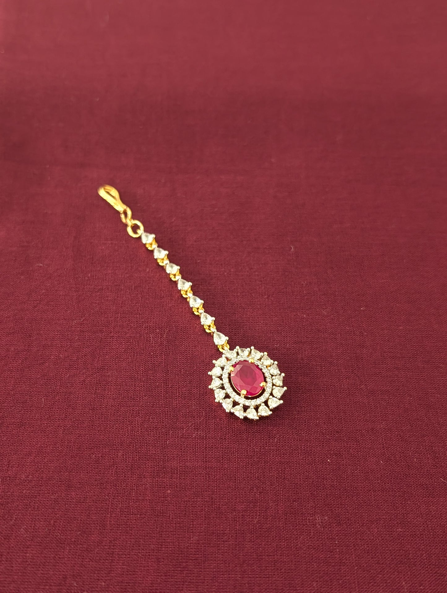 Dual tone plated Oval Flower CZ Tikka