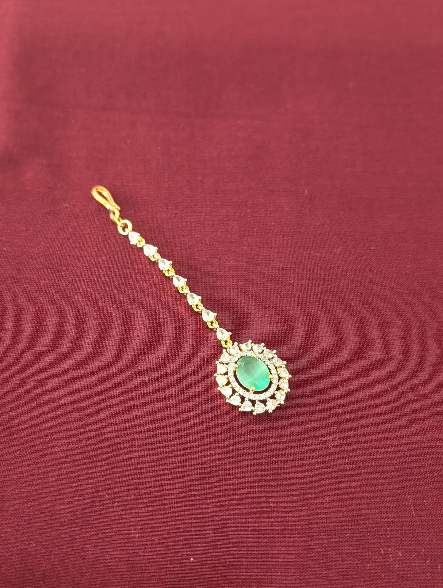 Dual tone plated Oval Flower CZ Tikka