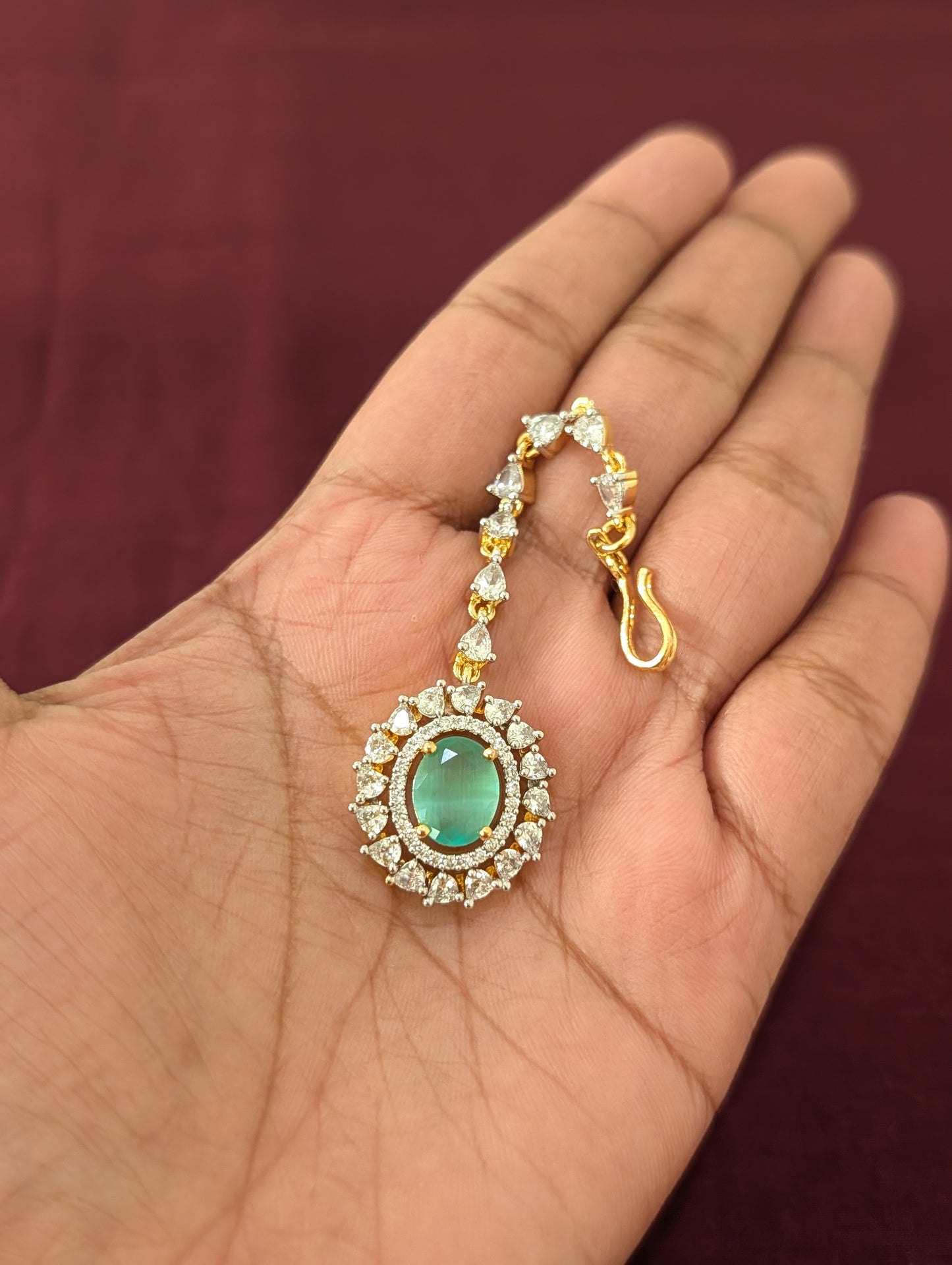 Dual tone plated Oval Flower CZ Tikka