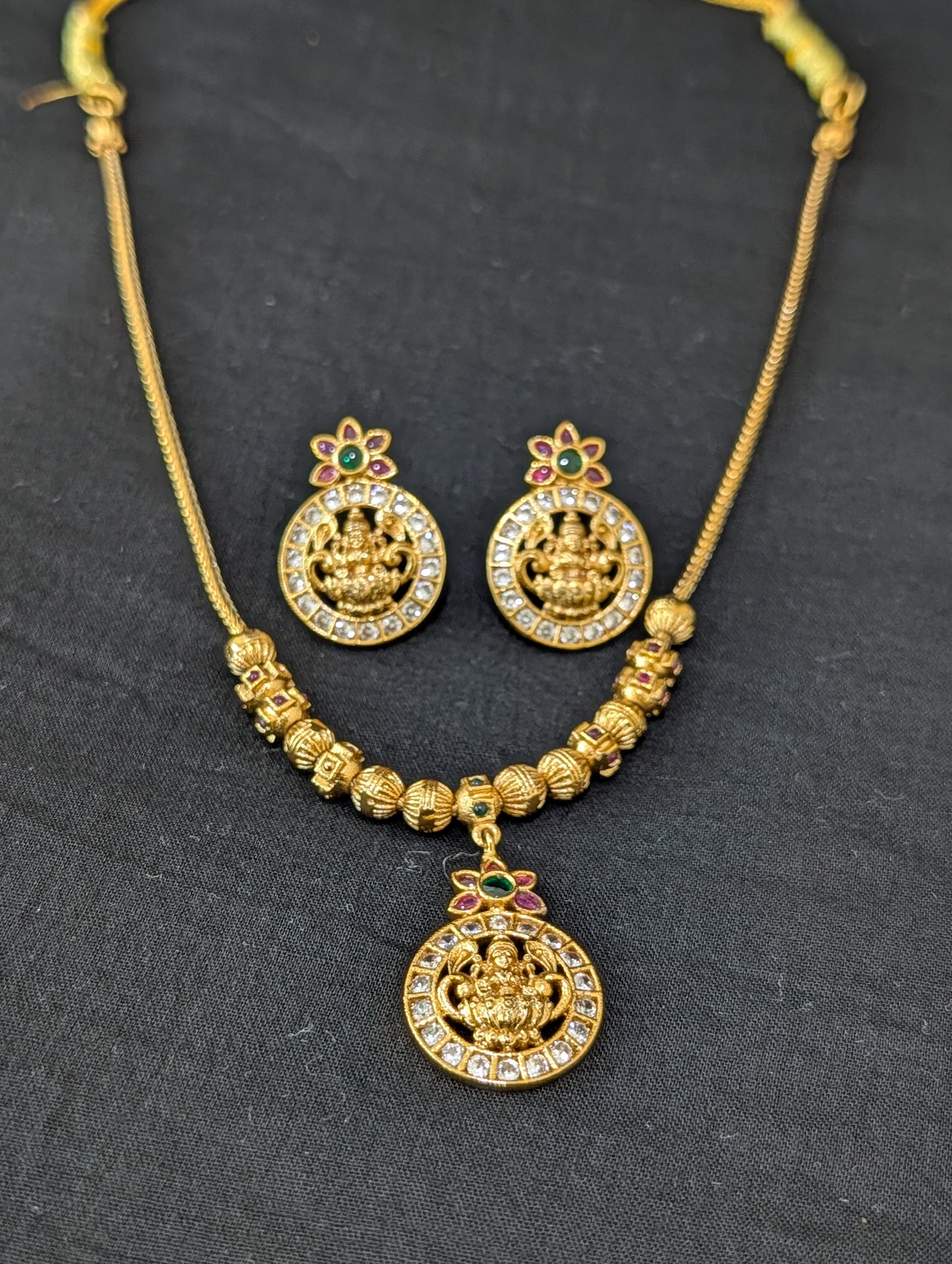 Antique Goddess Lakshmi design CZ Choker Stud set