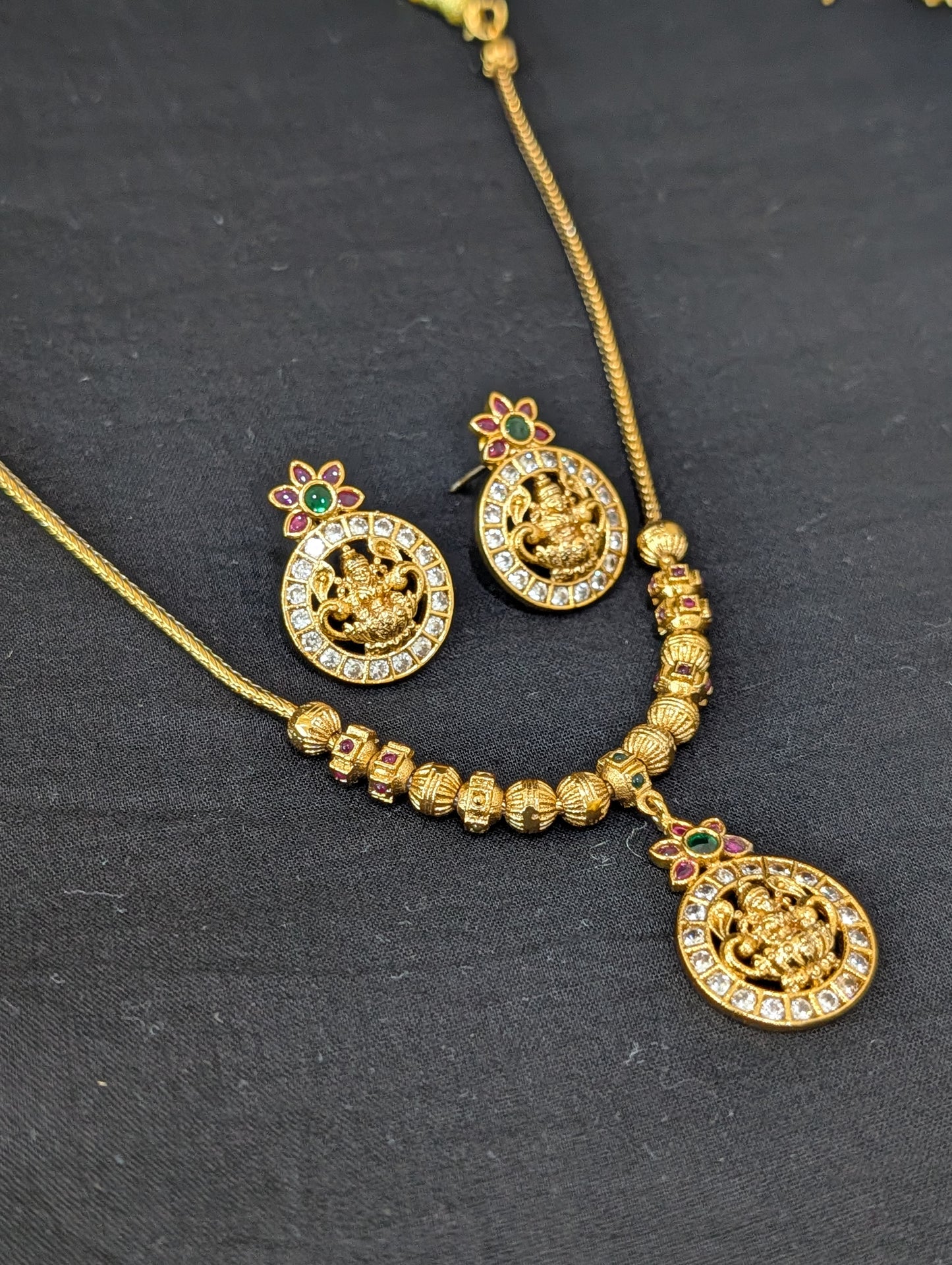 Antique Goddess Lakshmi design CZ Choker Stud set