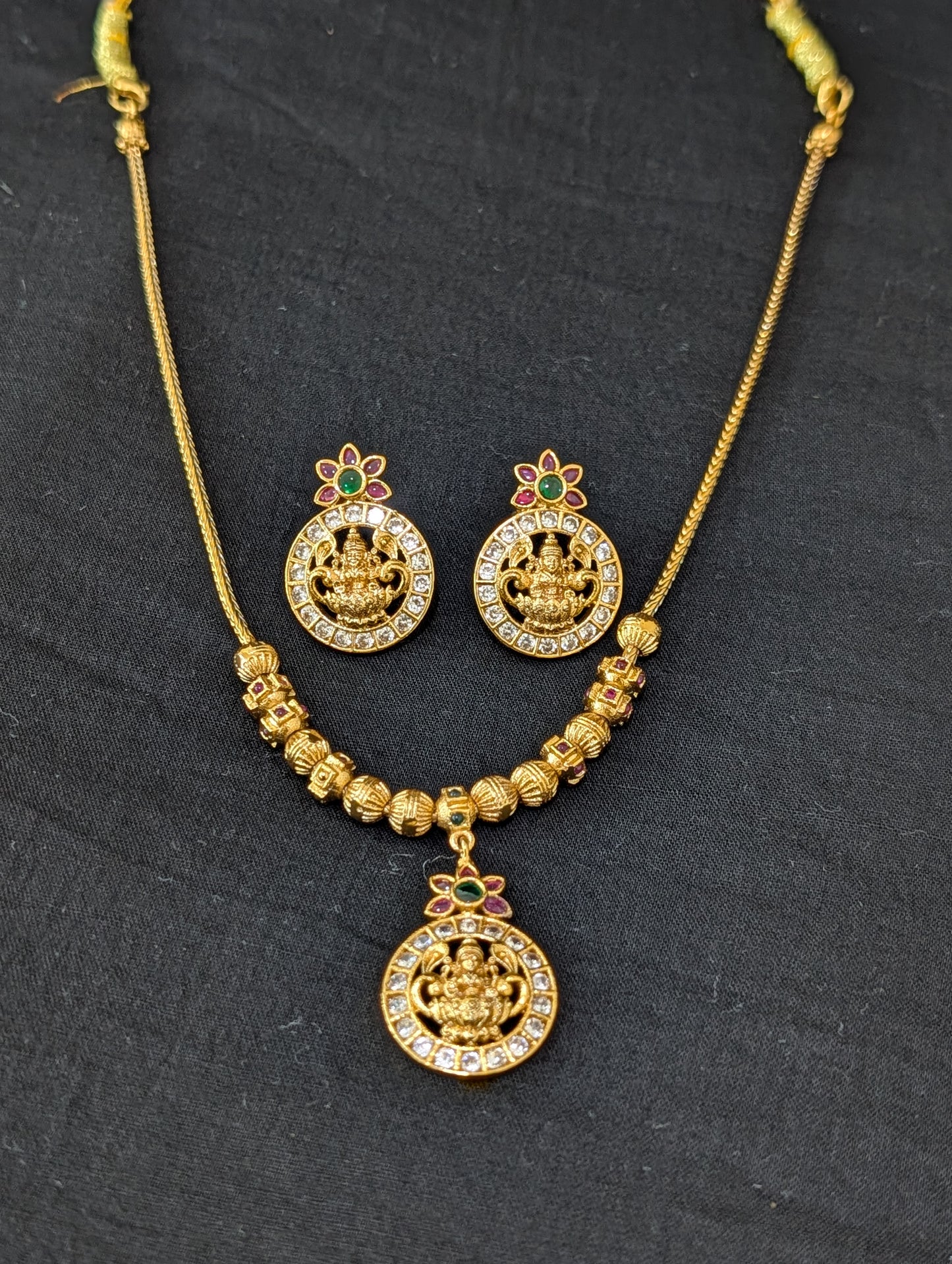 Antique Goddess Lakshmi design CZ Choker Stud set