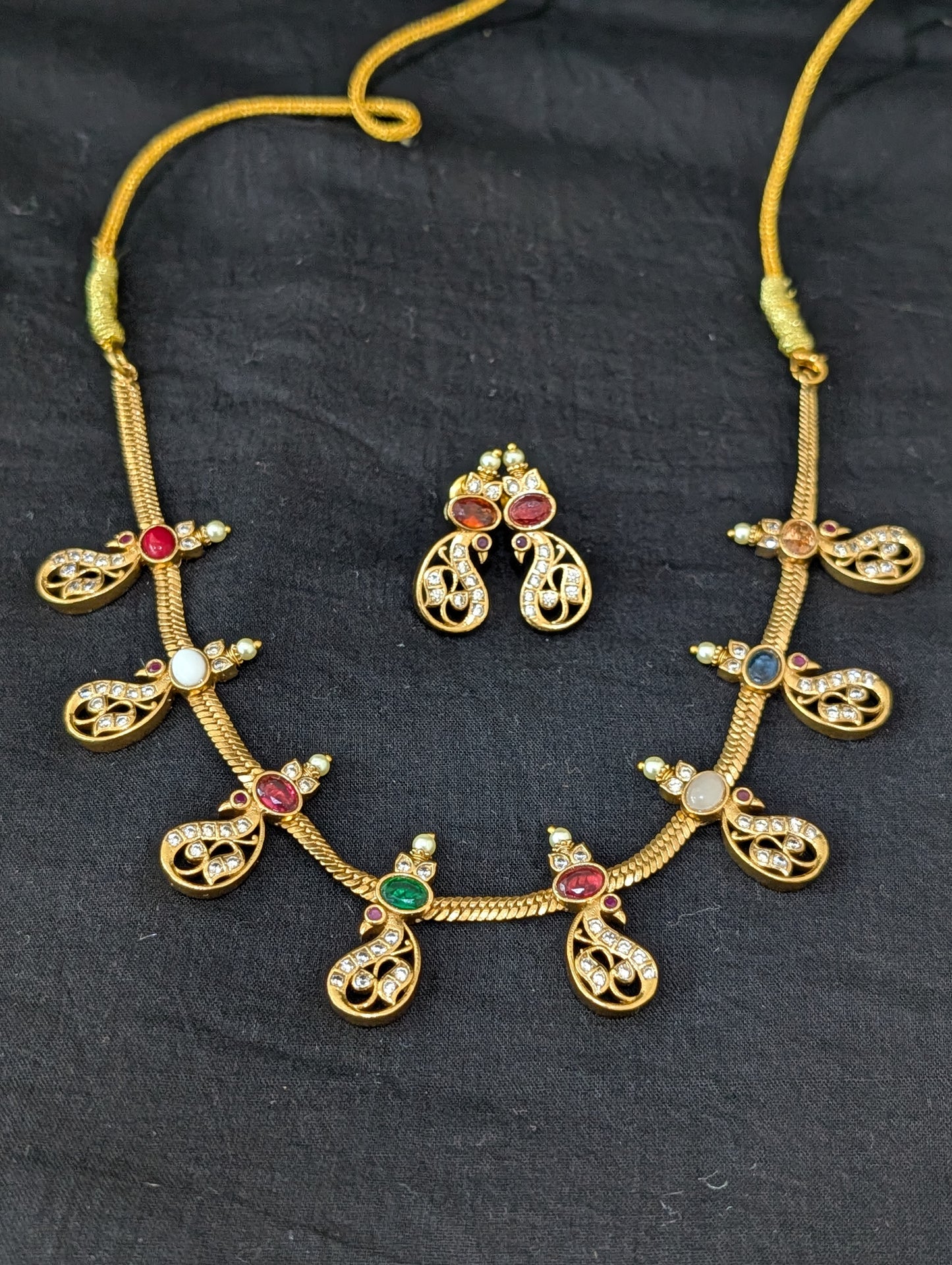 Antique Peacock design Multi color CZ Choker set