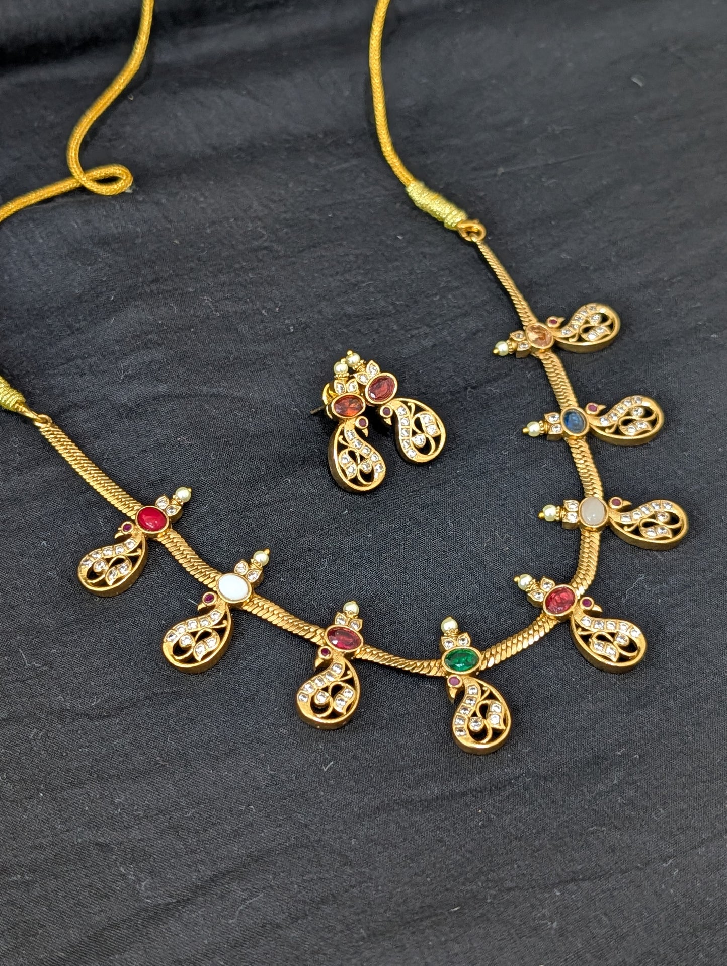 Antique Peacock design Multi color CZ Choker set