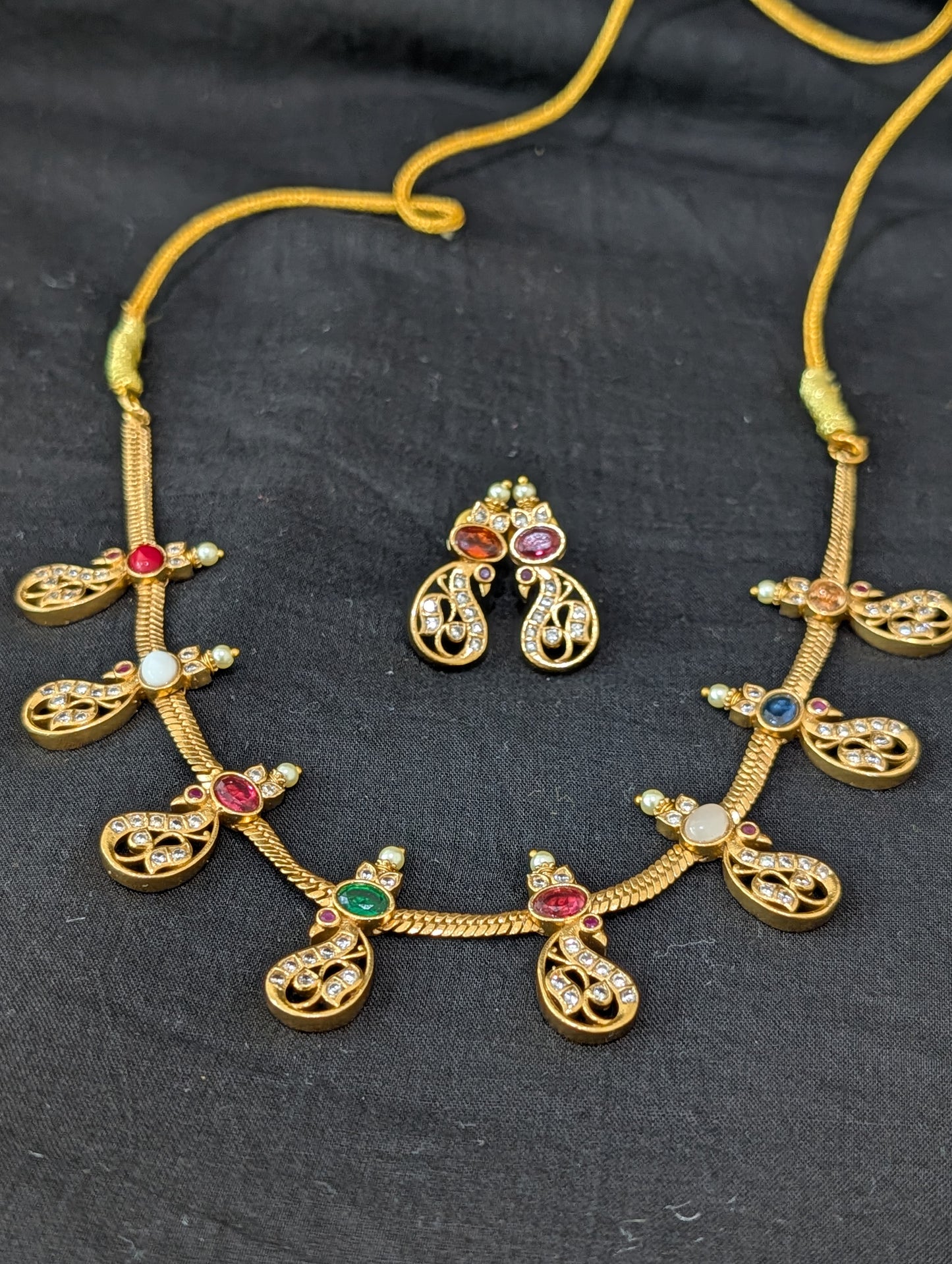 Antique Peacock design Multi color CZ Choker set