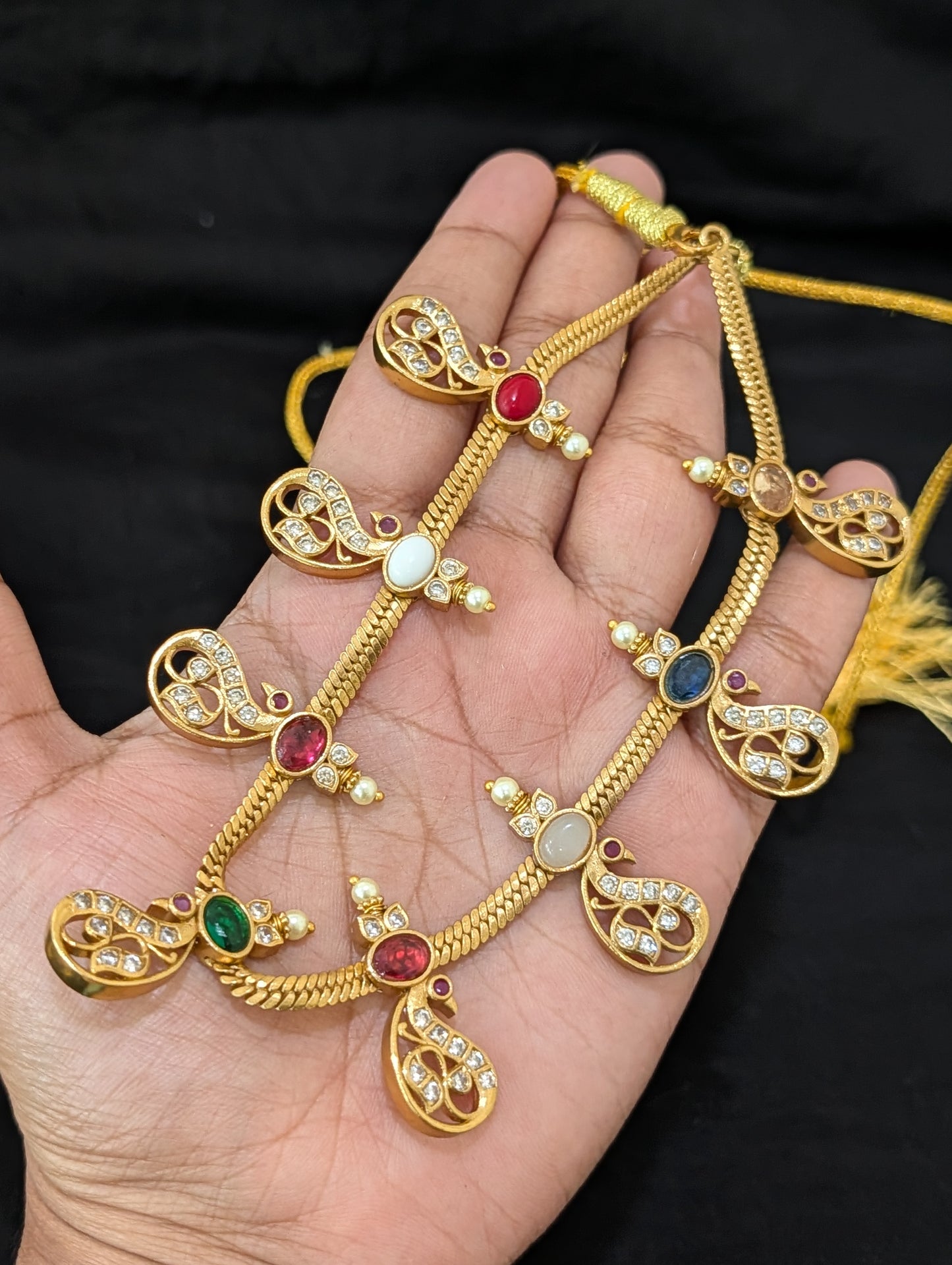 Antique Peacock design Multi color CZ Choker set