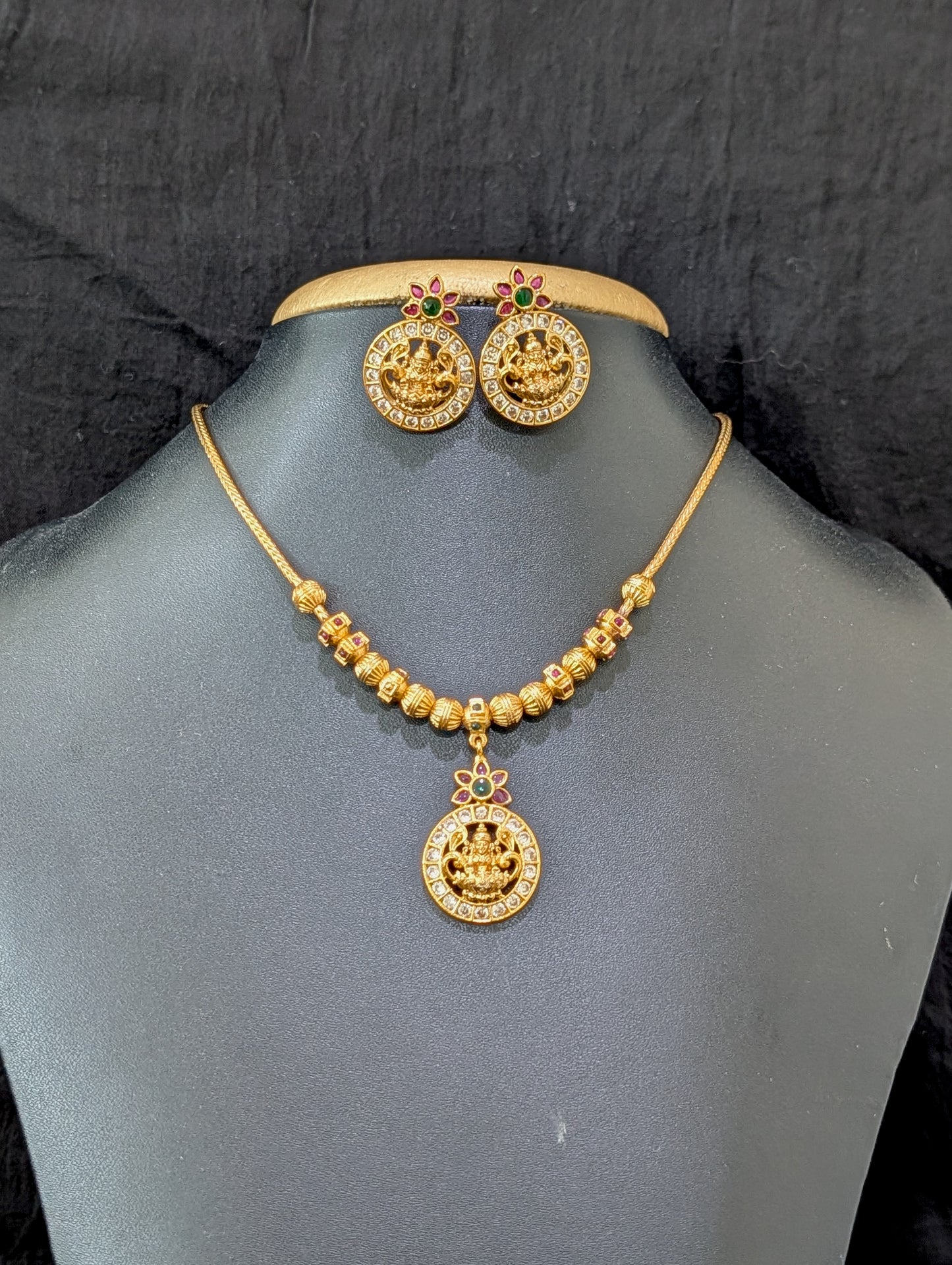 Antique Goddess Lakshmi design CZ Choker Stud set