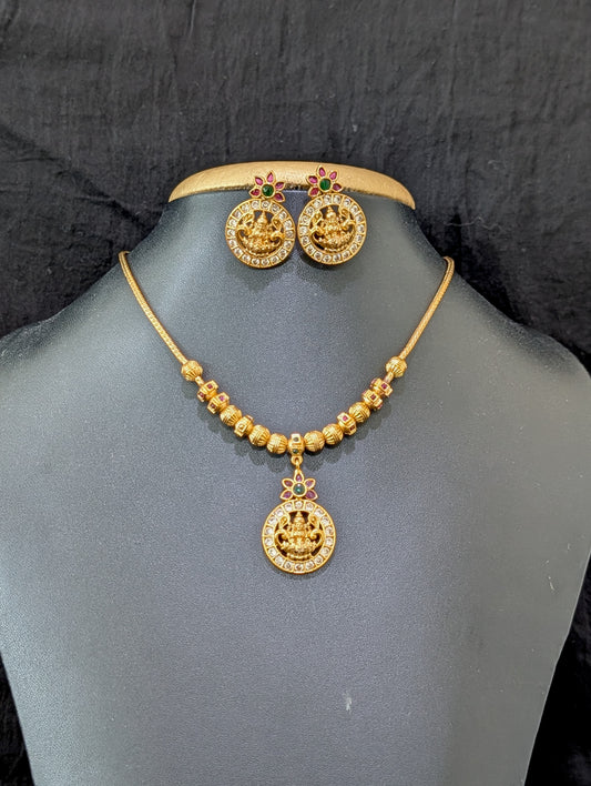 Antique Goddess Lakshmi design CZ Choker Stud set