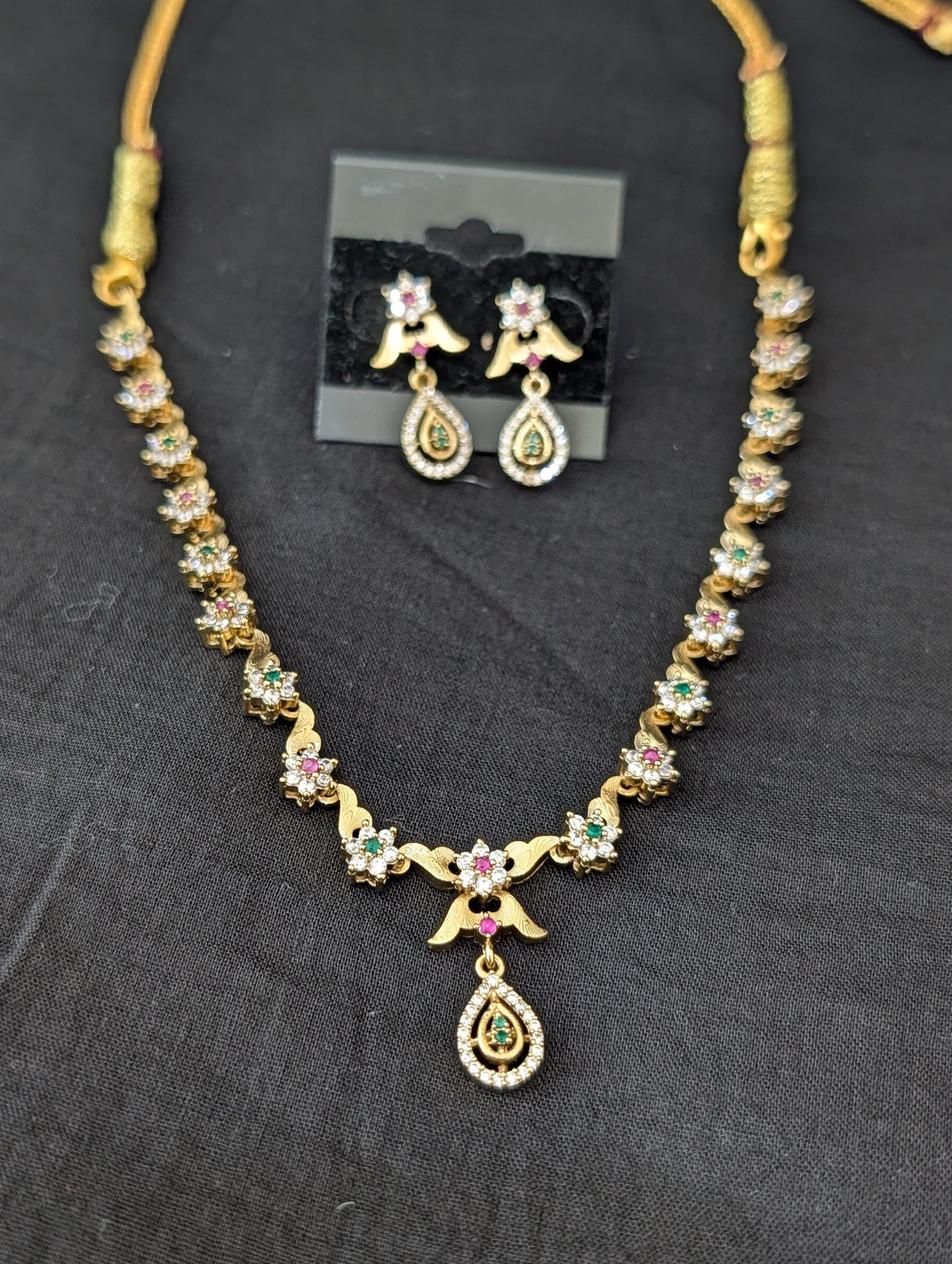 Antique Mehandi gold plated CZ Choker set