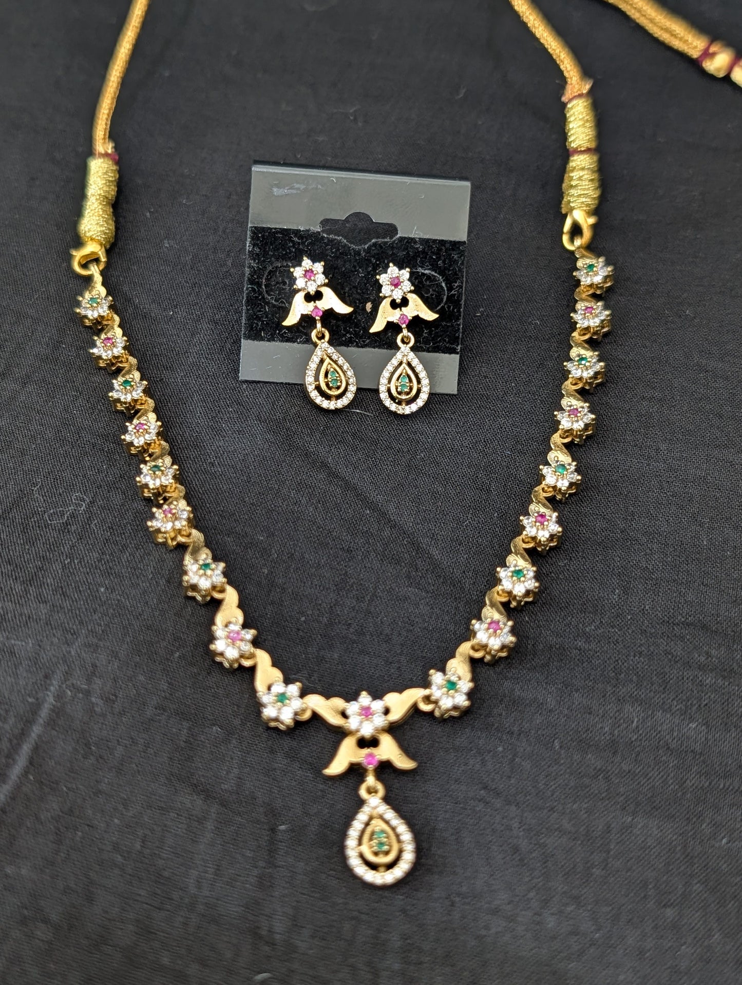 Antique Mehandi gold plated CZ Choker set