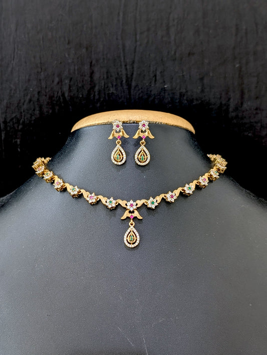 Antique Mehandi gold plated CZ Choker set