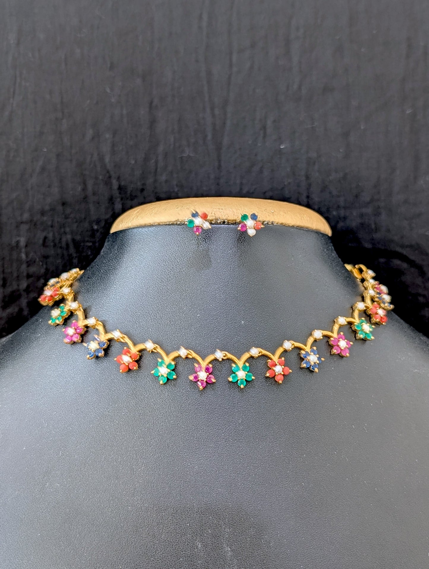 Navaratna stone Replica Mini Choker set