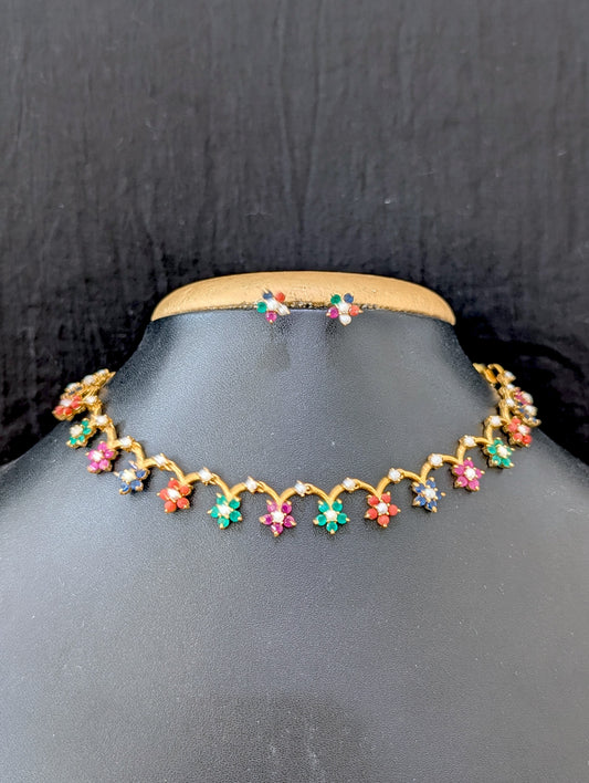 Navaratna stone Replica Mini Choker set