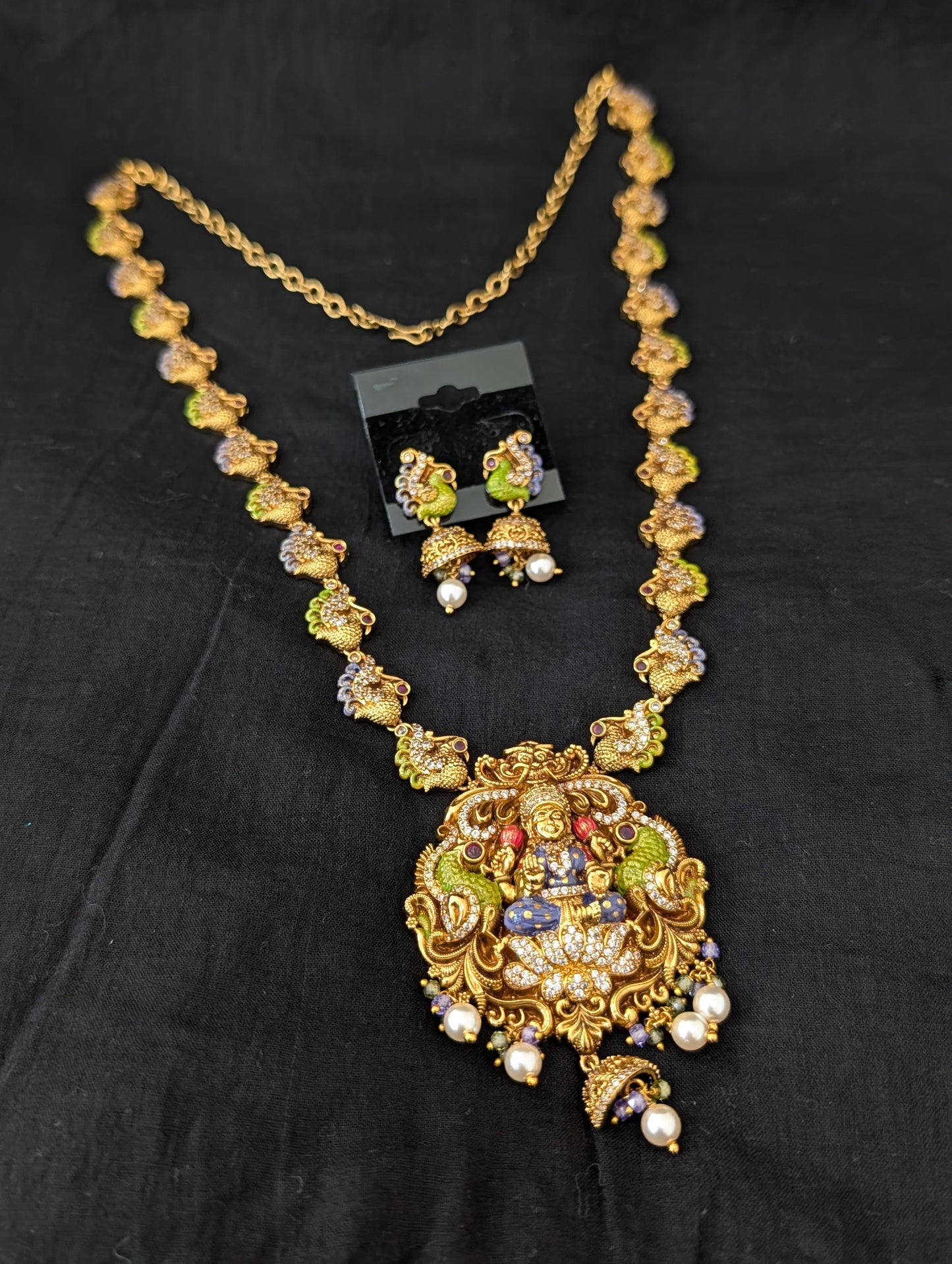 Handcrafted Lakshmi ji Pendant Antique Long Necklace set