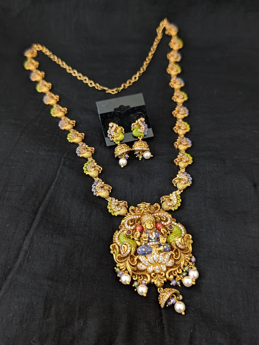 Handcrafted Lakshmi ji Pendant Antique Long Necklace set