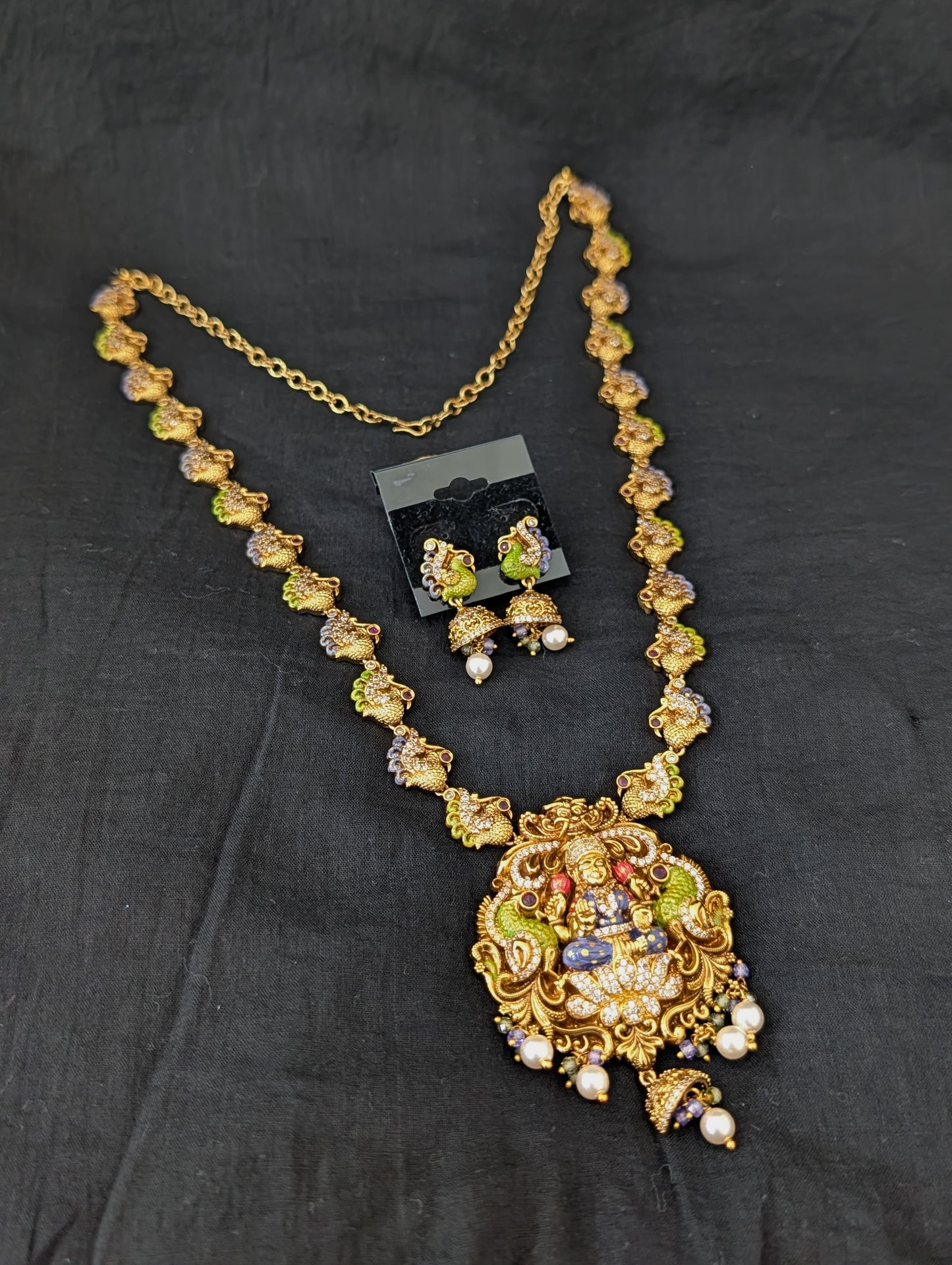 Handcrafted Lakshmi ji Pendant Antique Long Necklace set