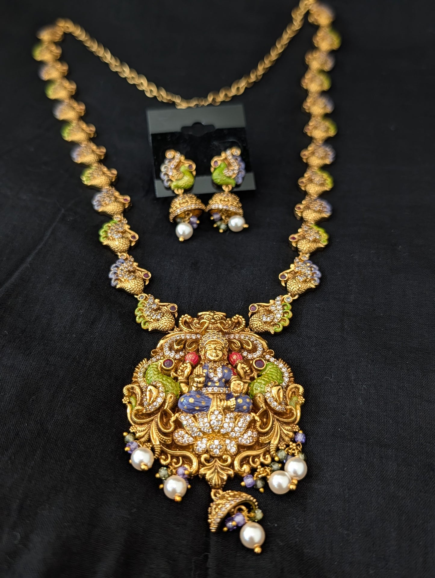 Handcrafted Lakshmi ji Pendant Antique Long Necklace set
