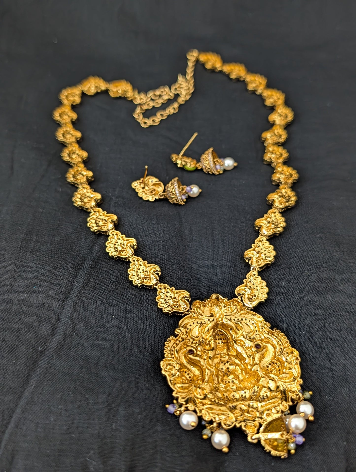 Handcrafted Lakshmi ji Pendant Antique Long Necklace set