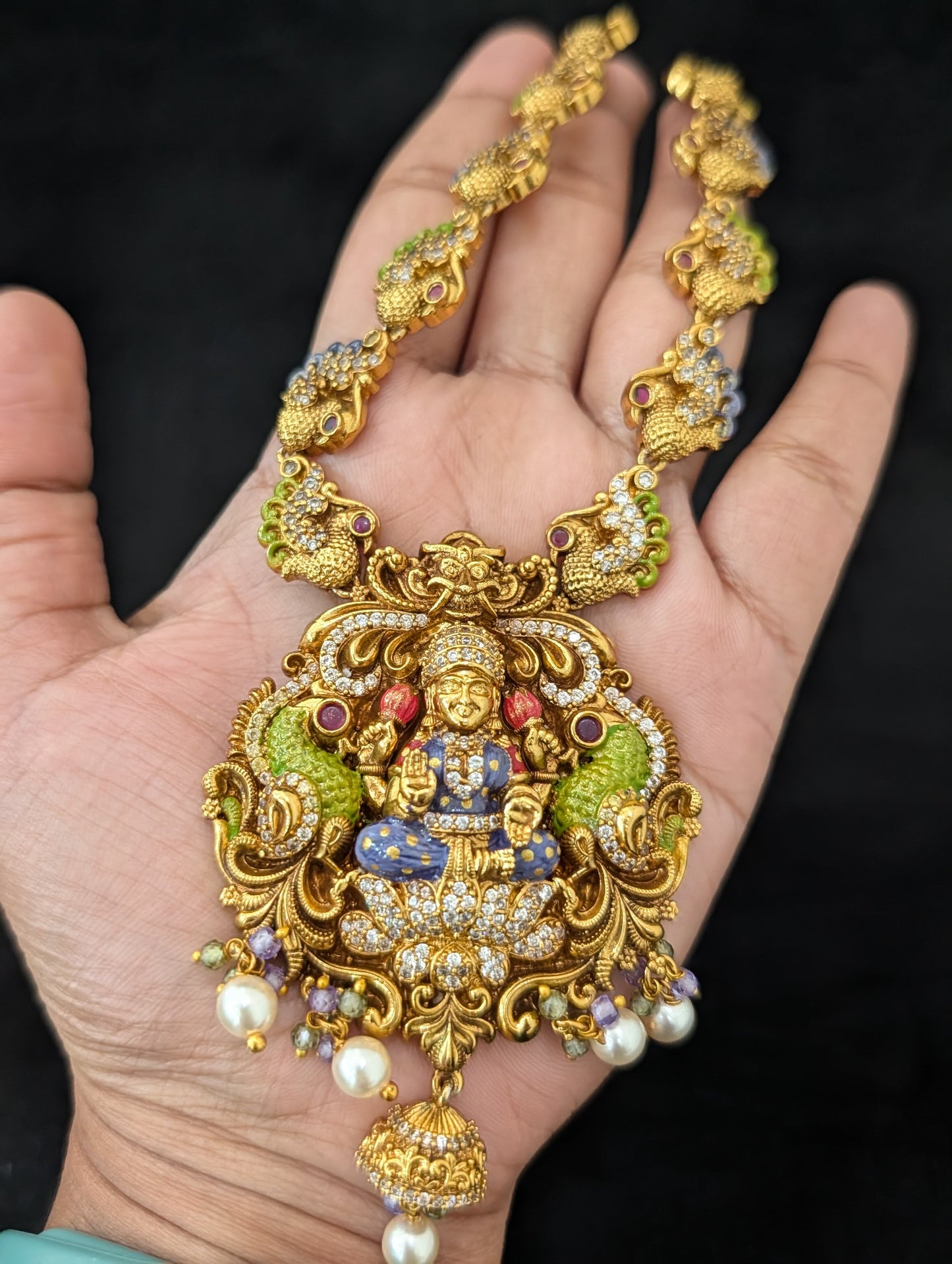 Handcrafted Lakshmi ji Pendant Antique Long Necklace set