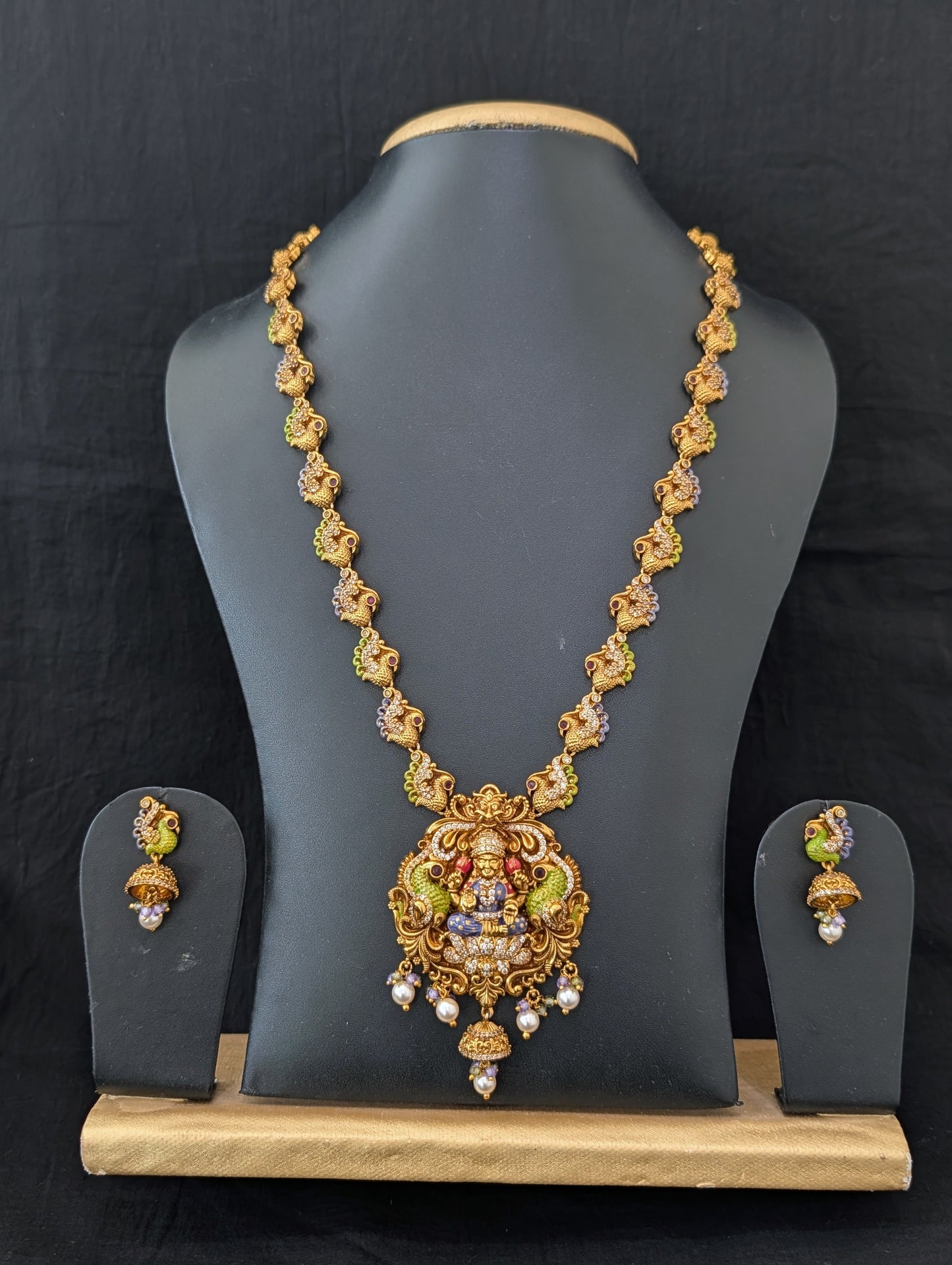 Handcrafted Lakshmi ji Pendant Antique Long Necklace set