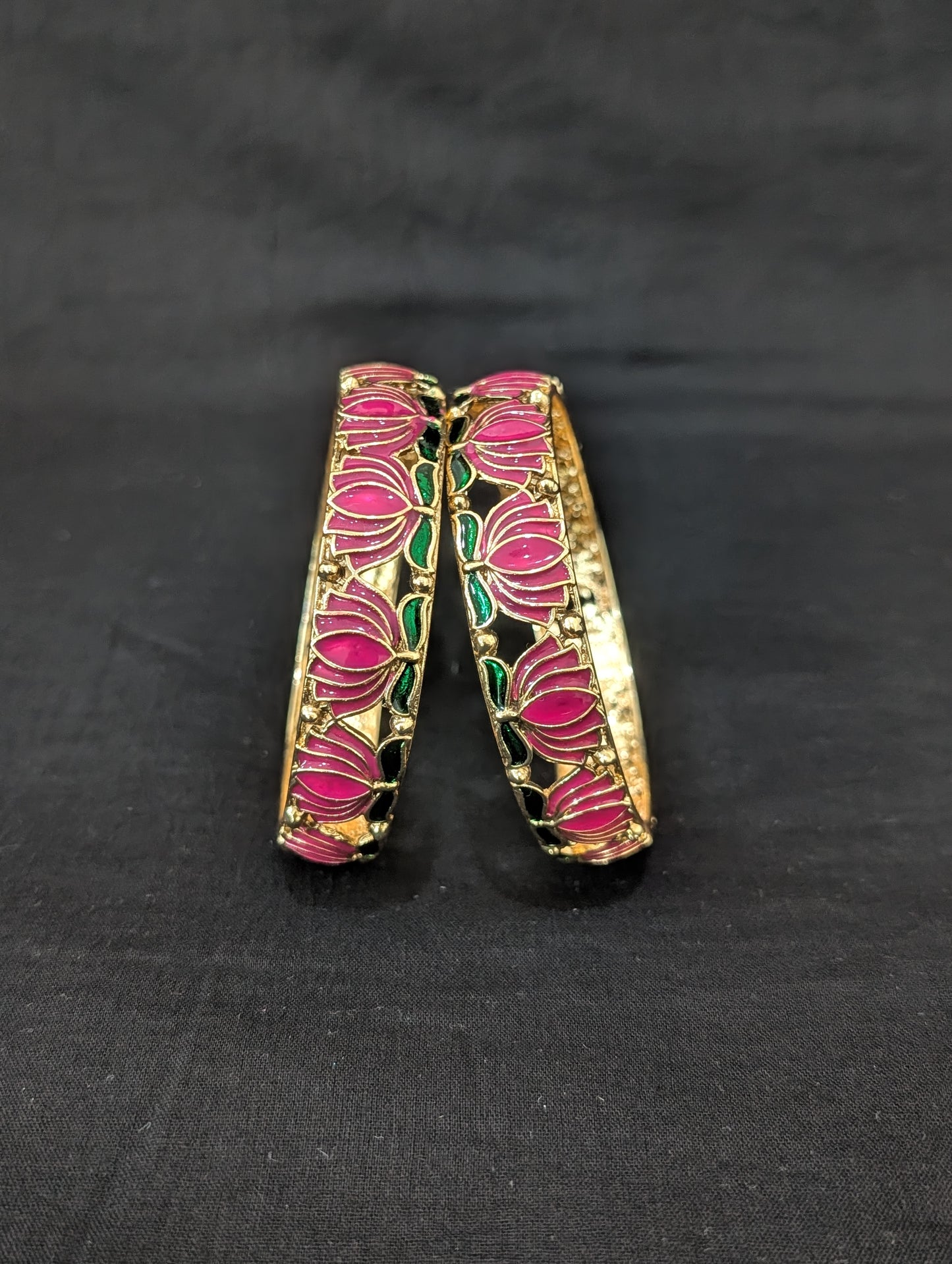 Enamel work Lotus design Gold plated bangles