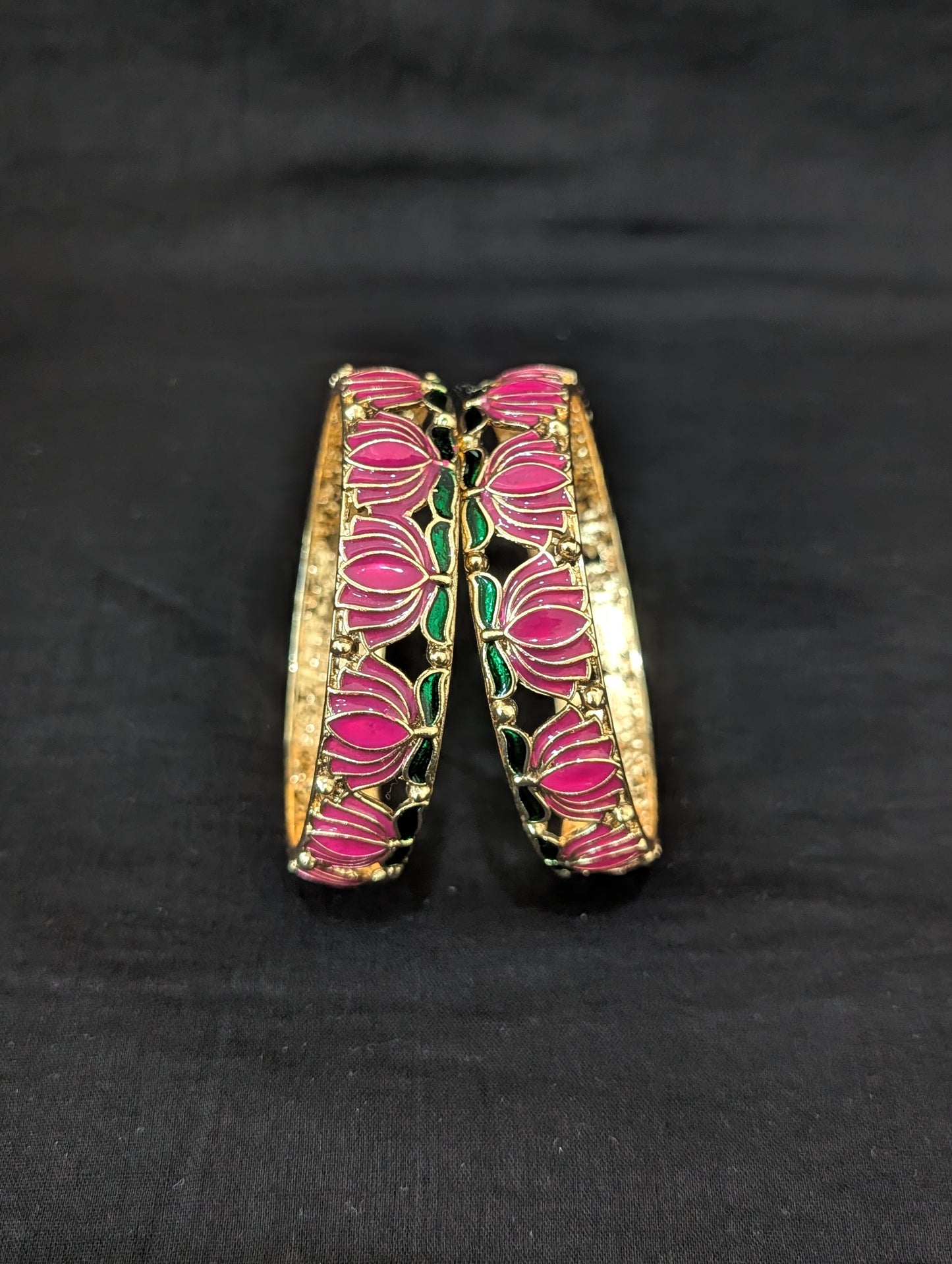 Enamel work Lotus design Gold plated bangles