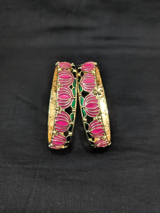 Enamel work Lotus design Gold plated bangles