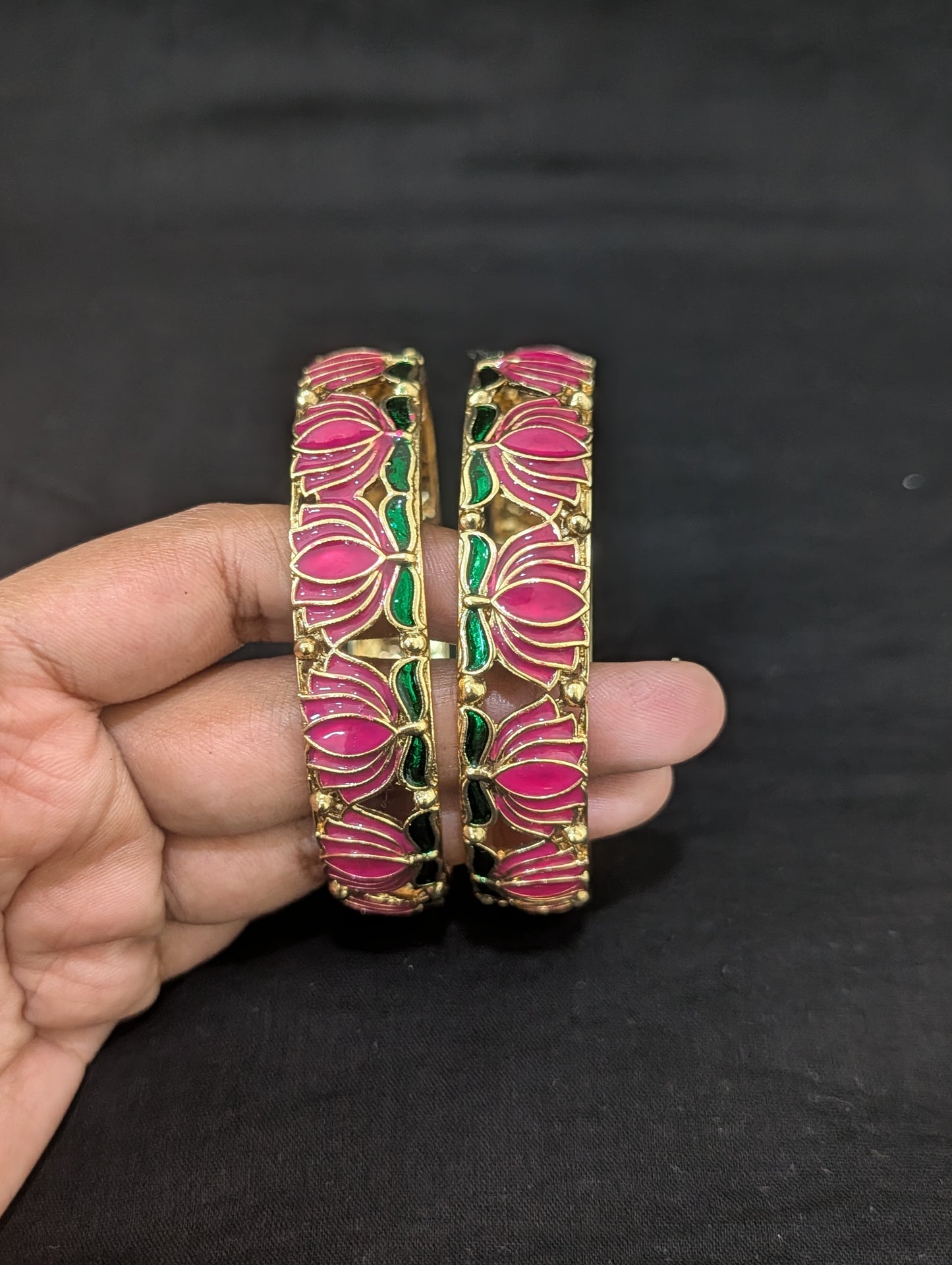 Enamel work Lotus design Gold plated bangles