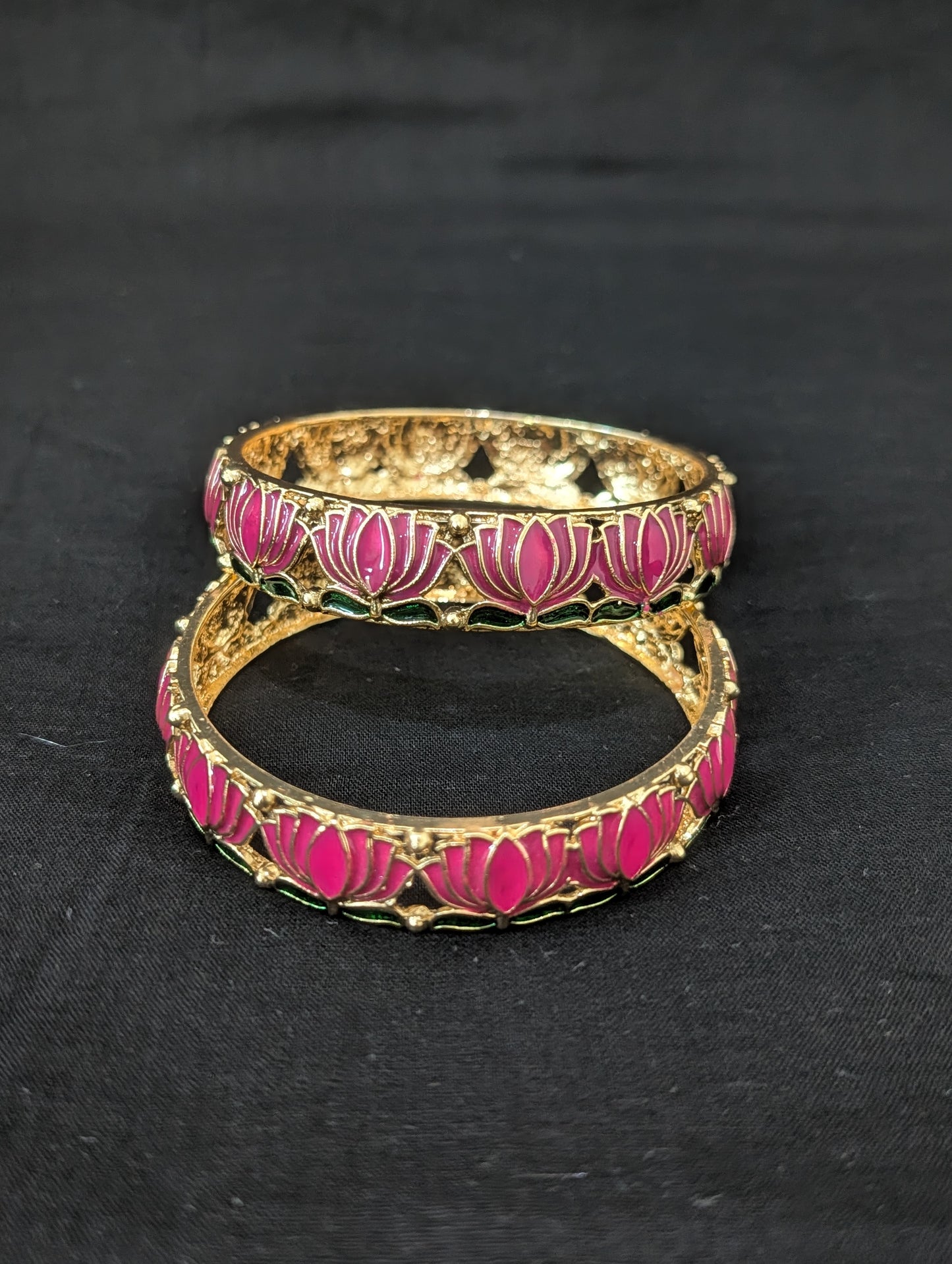 Enamel work Lotus design Gold plated bangles