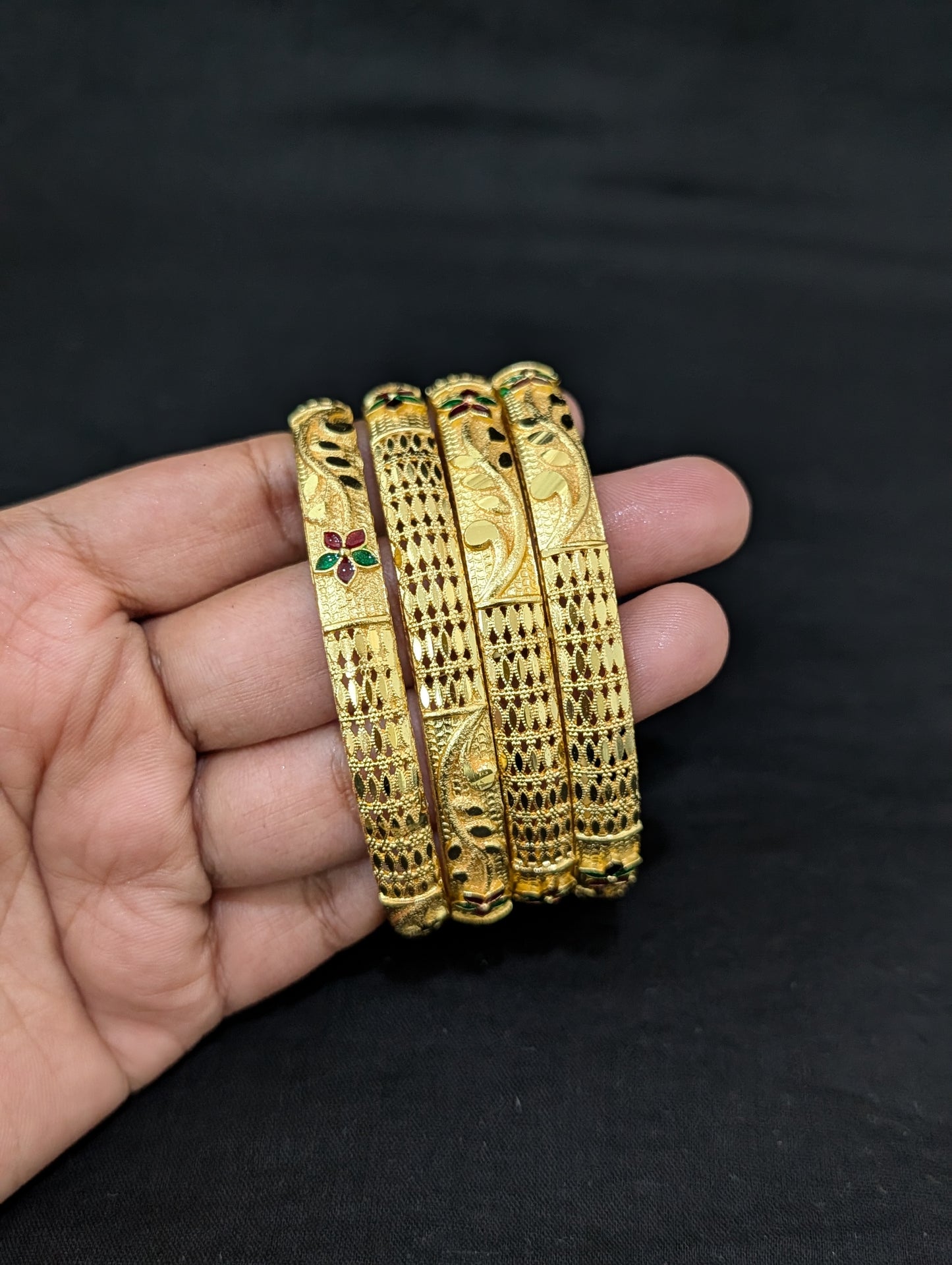 Bright Gold plated Laser cut set of 4 bangles